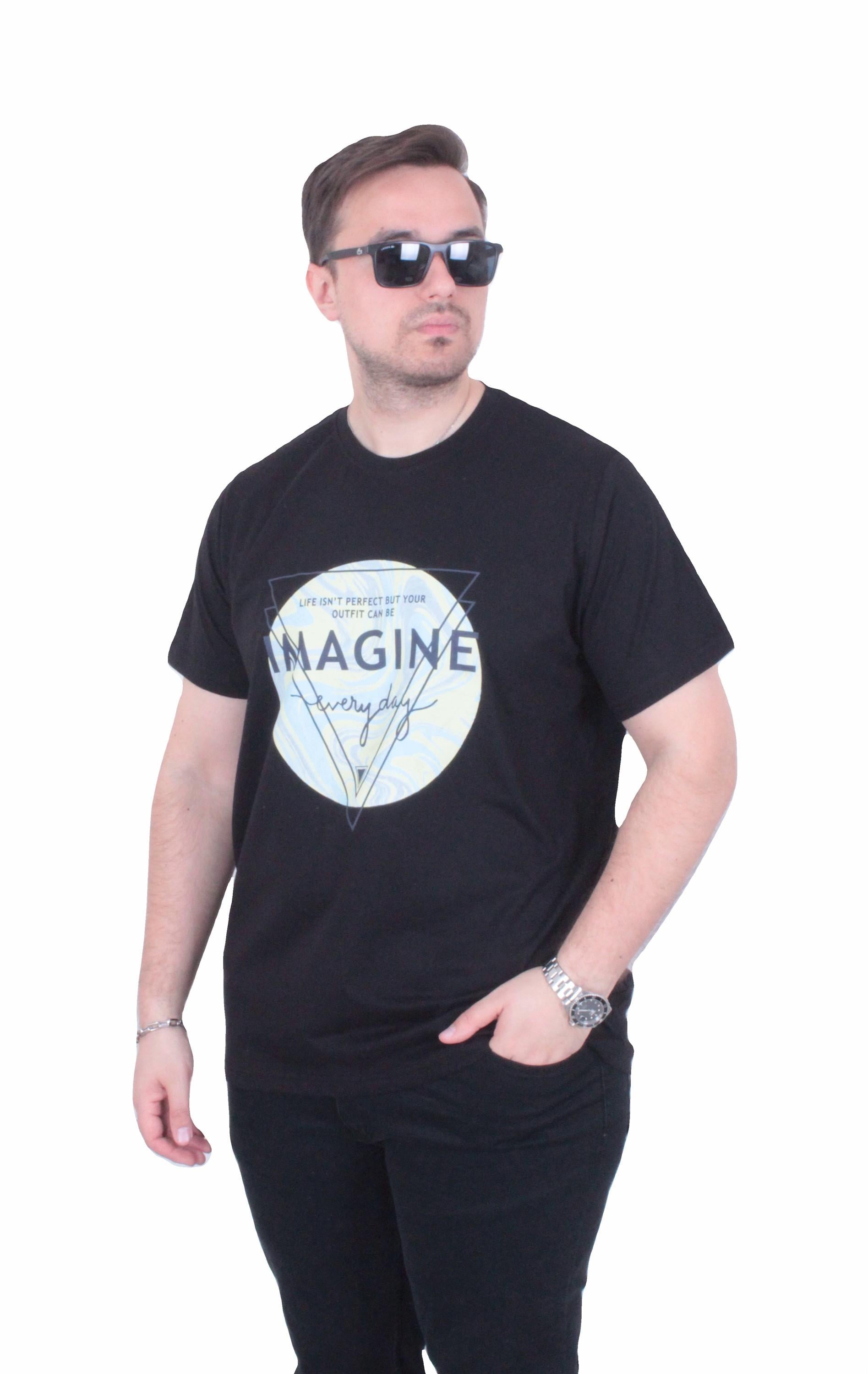 Mocgrande Erkek Büyük Beden Sıfır Yaka Tişört Imagine 26132 SIYAH