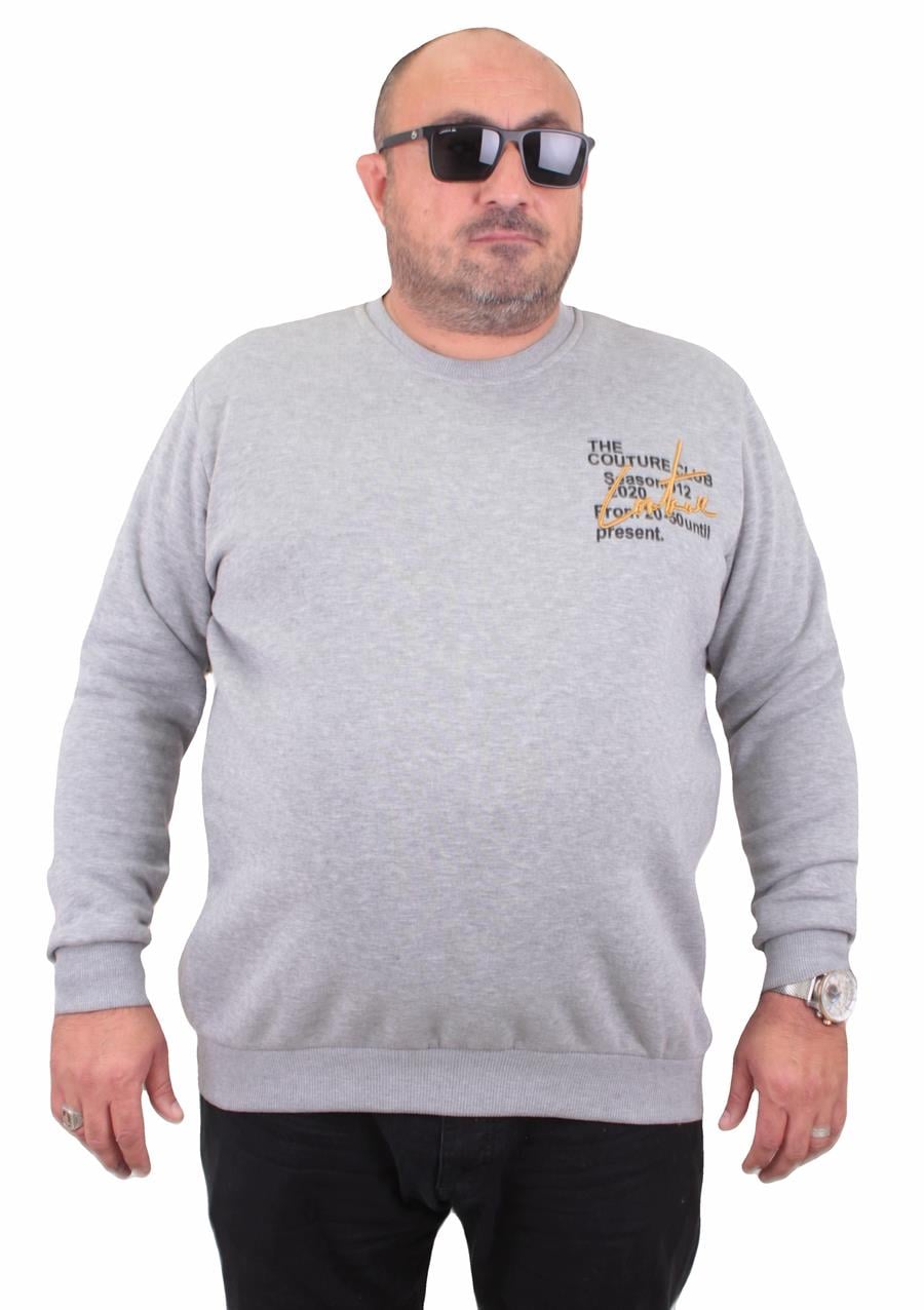 Mocgrande Erkek Büyük Beden Sıfır Yaka Sweat Conture Club 23203 GRI MELANJ