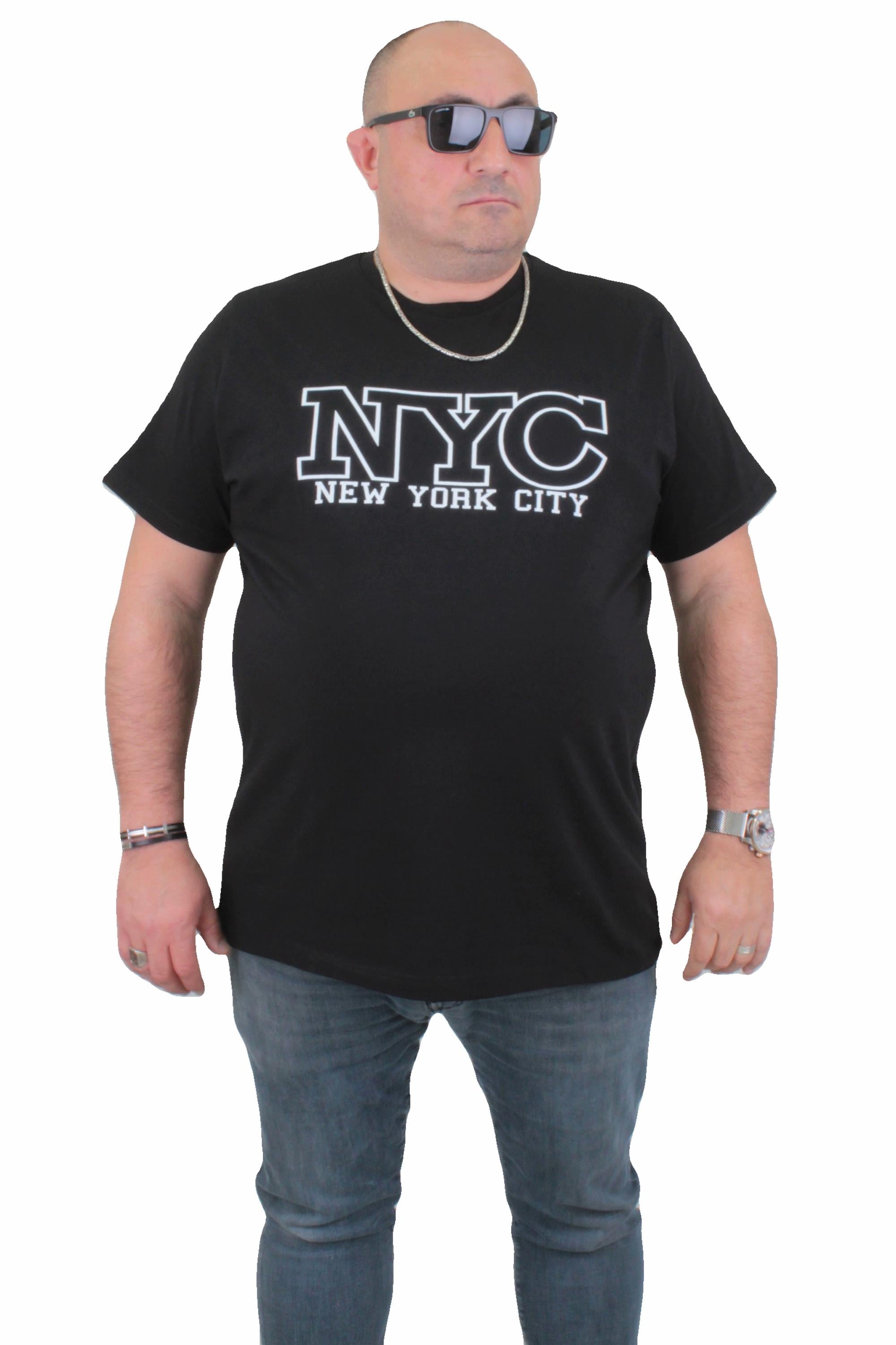 Mocgrande Erkek Büyük Beden Sıfır Yaka Tişört NYC 24133 SIYAH