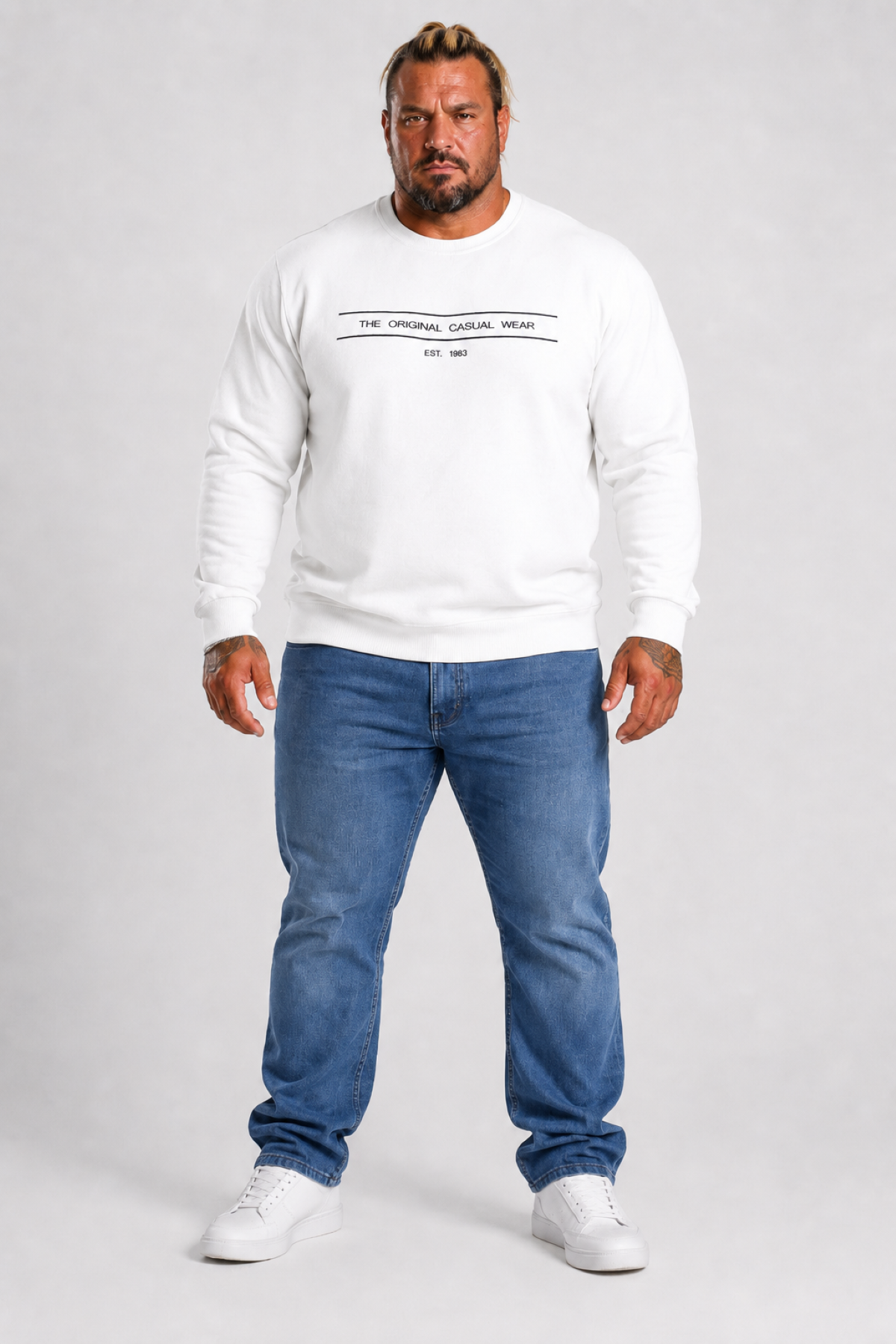 Mocgrande Erkek Büyük Beden Sıfır Yaka 3ip Sweat Original 24203 EKRU