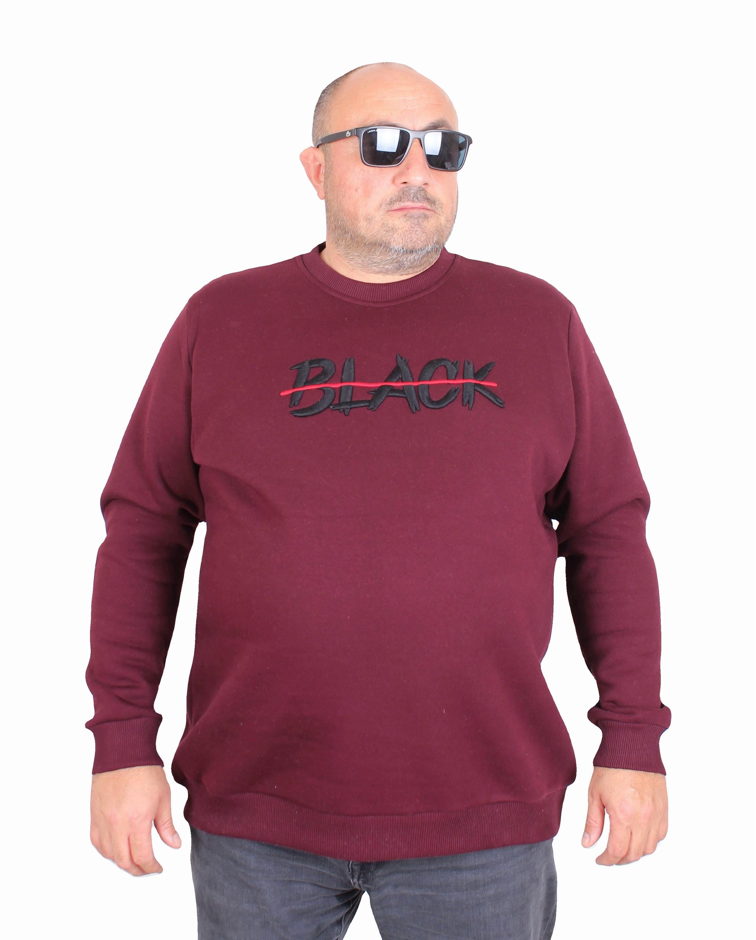 Mocgrande Erkek Büyük Beden Sıfır Yaka 3ip Sweat Black 24202 MURDUM