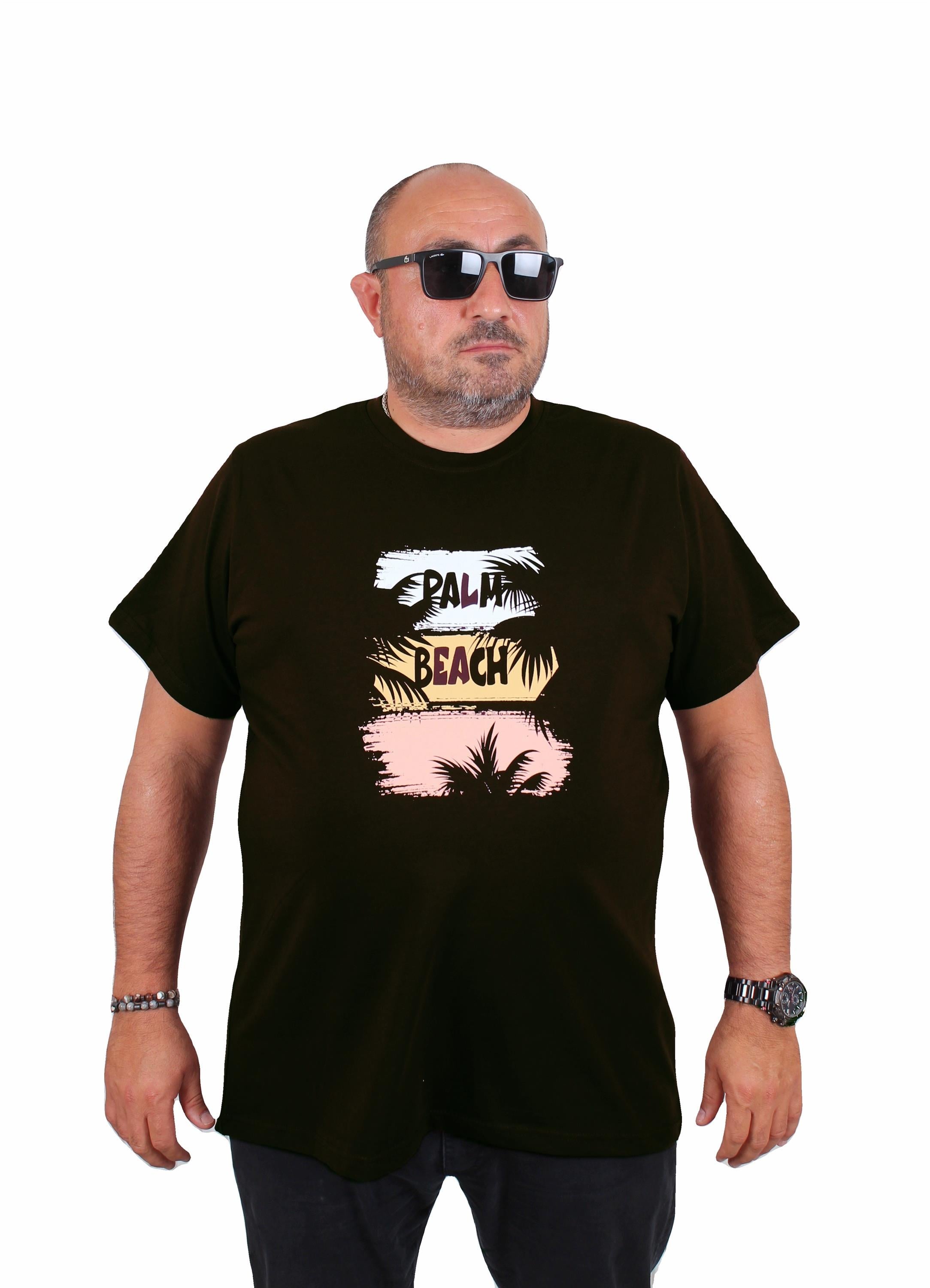 Mocgrande Erkek Büyük Beden Sıfır Yaka Tişört Palm Beach 25188 SIYAH