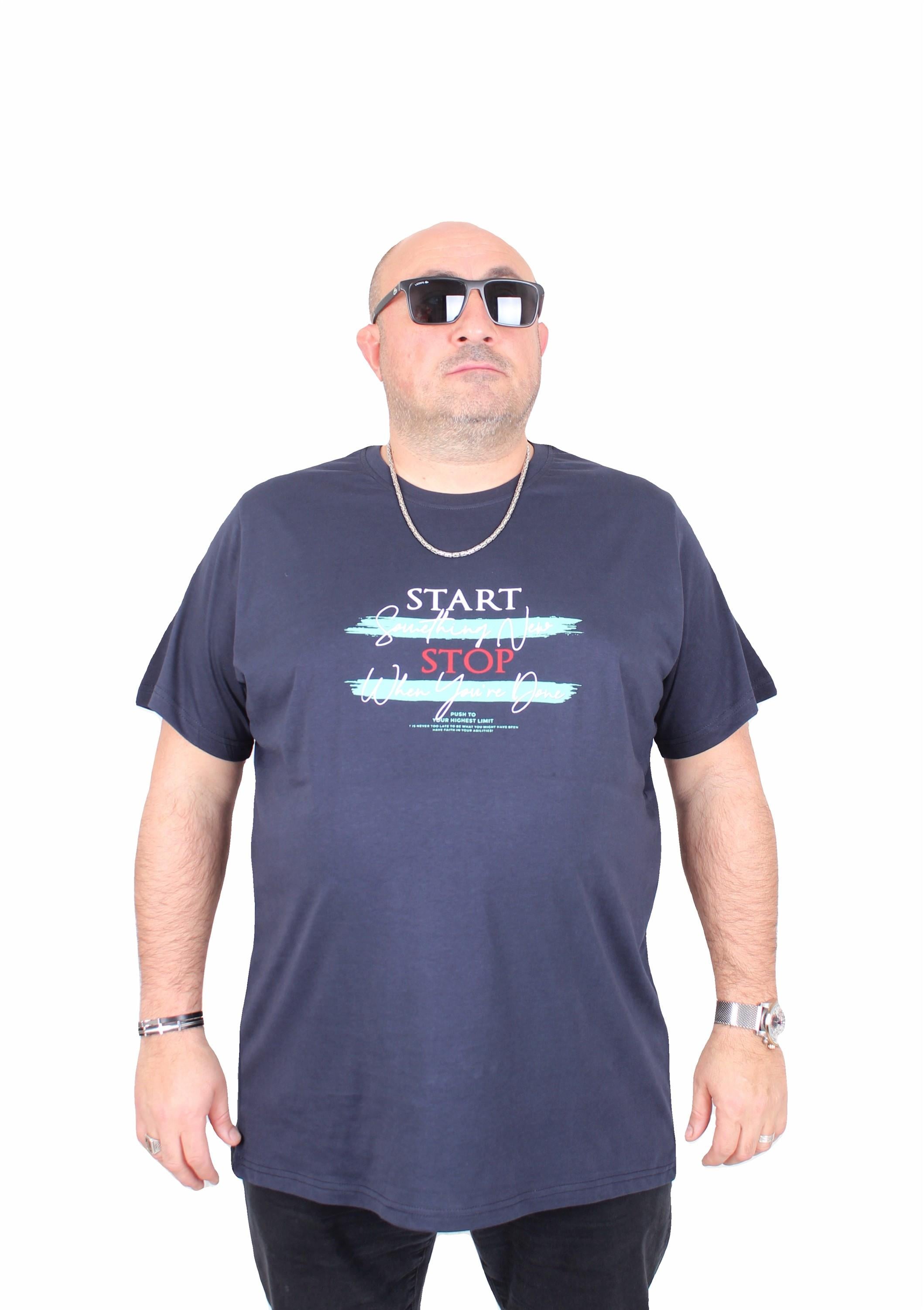 Mocgrande Erkek Büyük Beden Sıfır Yaka Tişört Start Stop 25178 LACIVERT