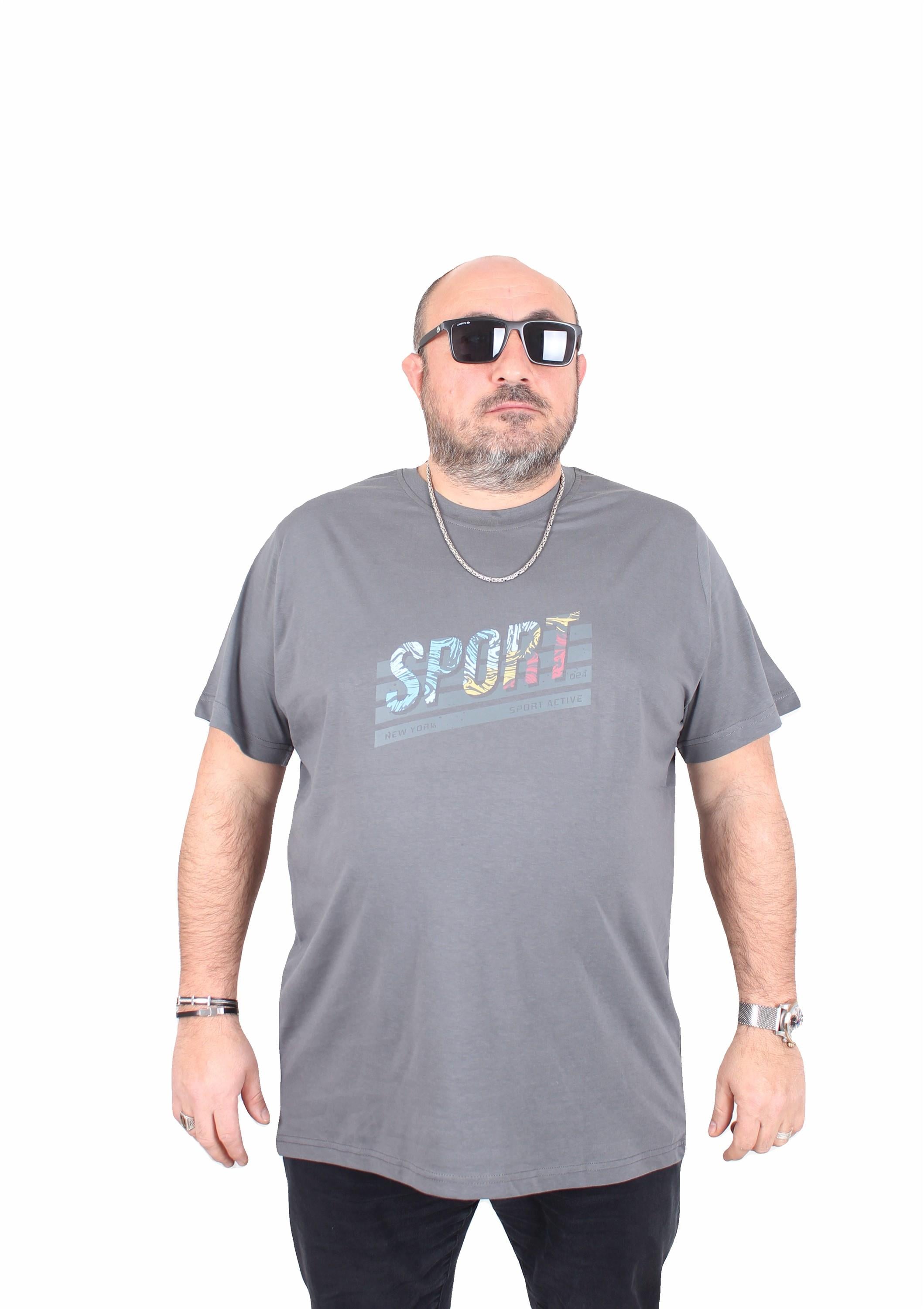 Mocgrande Erkek Büyük Beden Sıfır Yaka Tişört Sport 25162 FUME