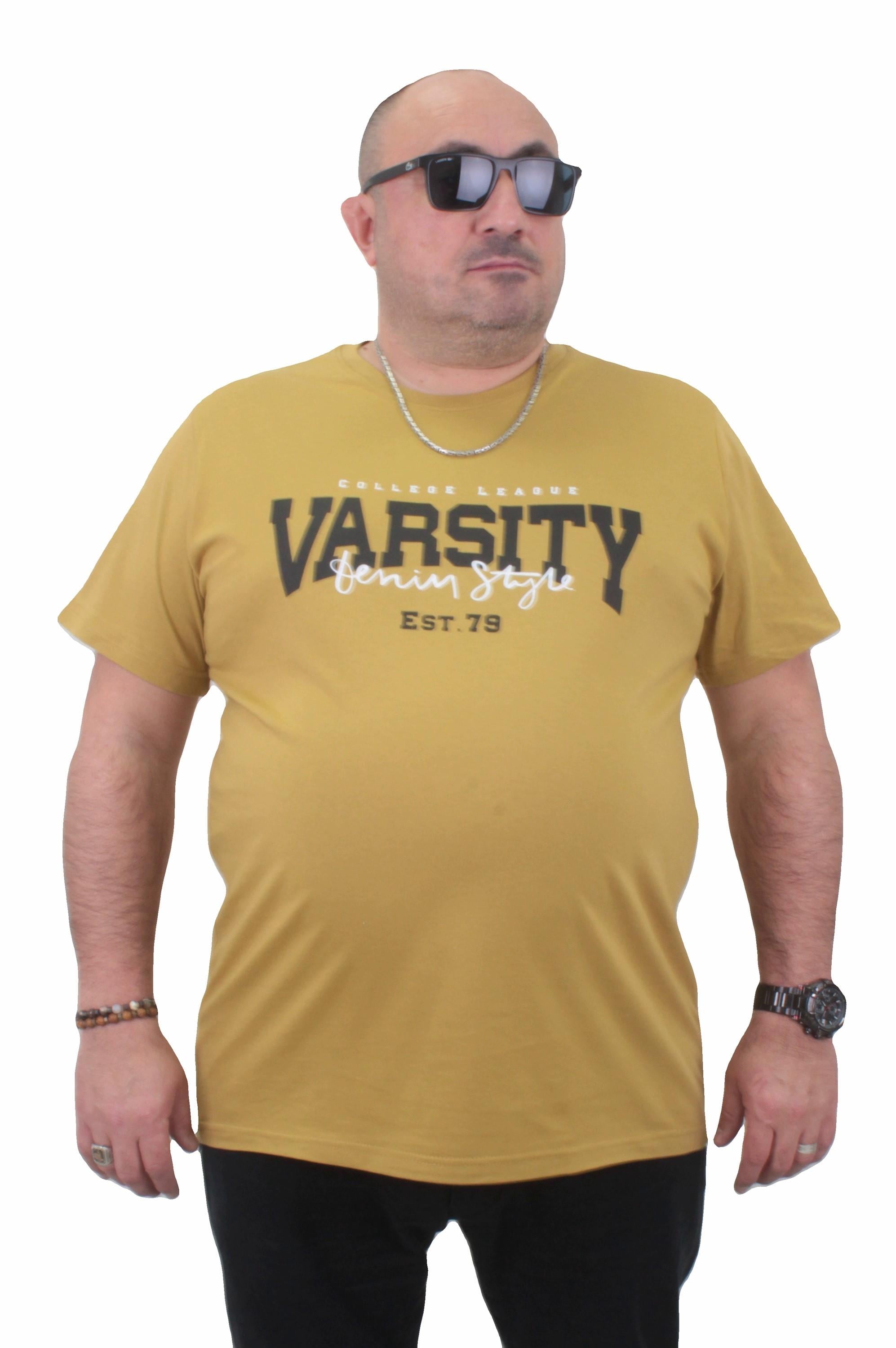 Mocgrande Erkek Büyük Beden Sıfır Yaka Tişört Varsity 23184 Limon