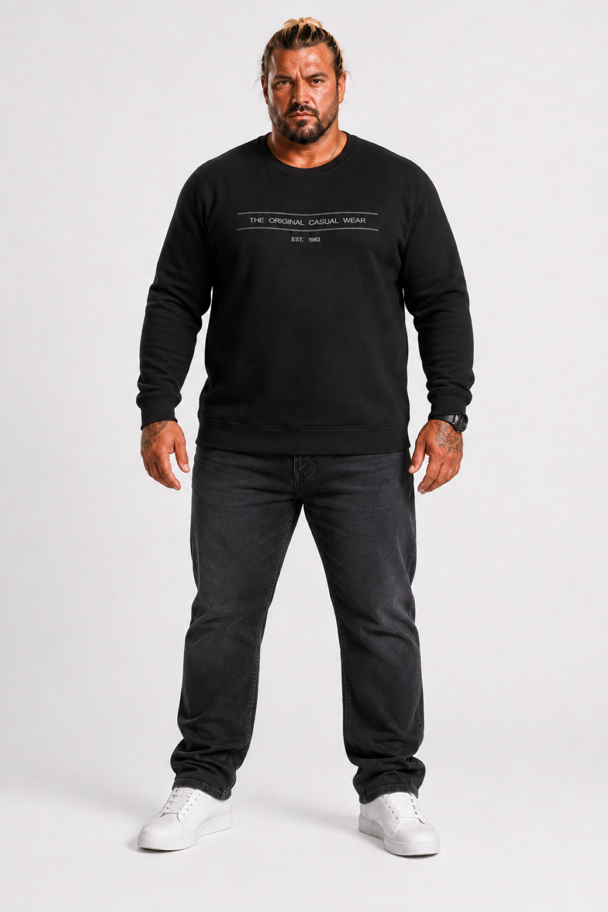 Mocgrande Erkek Büyük Beden Sıfır Yaka 3ip Sweat Original 24203 SIYAH