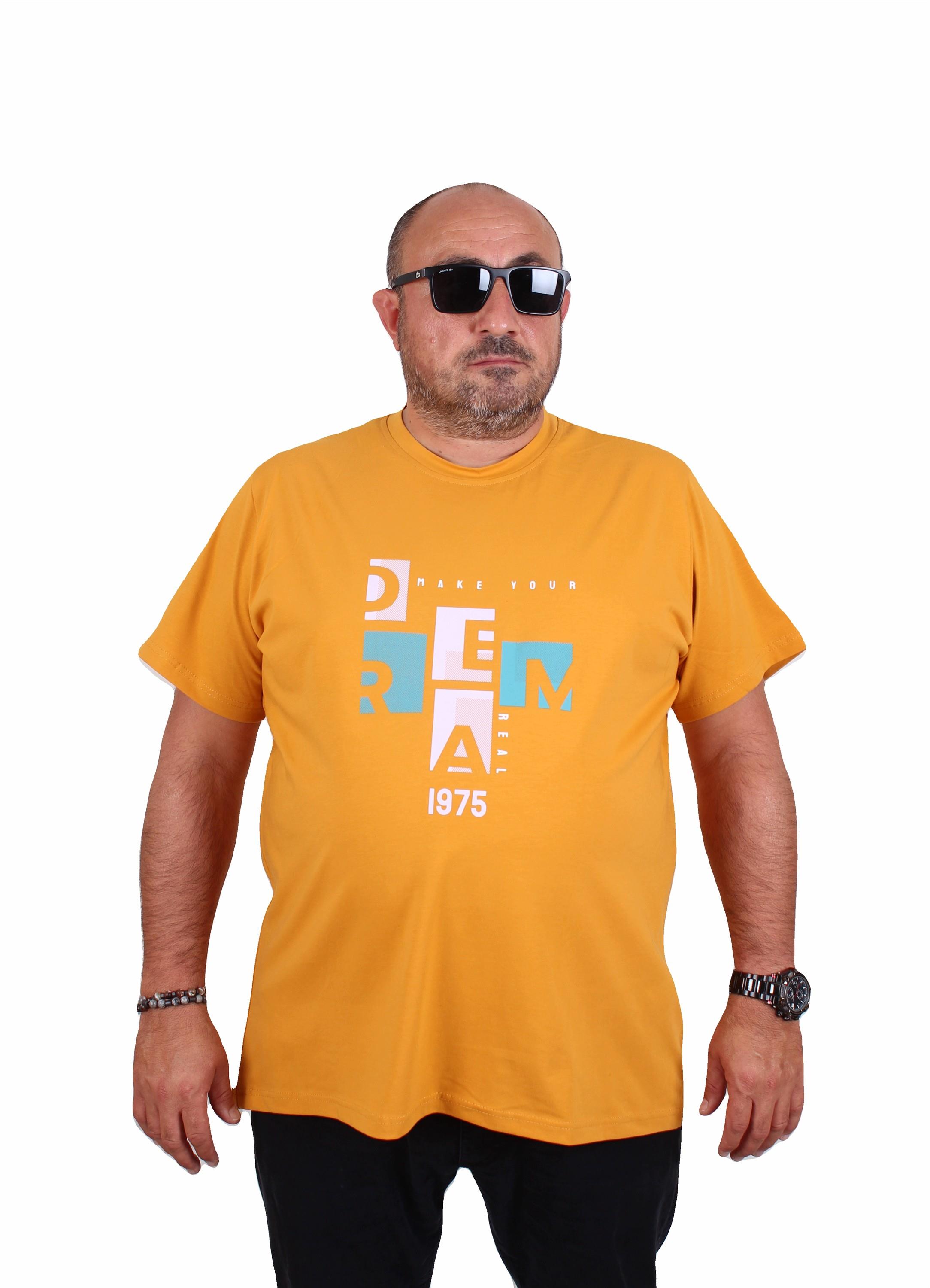 Mocgrande Erkek Büyük Beden Sıfır Yaka Tişört Dream 25183 HARDAL