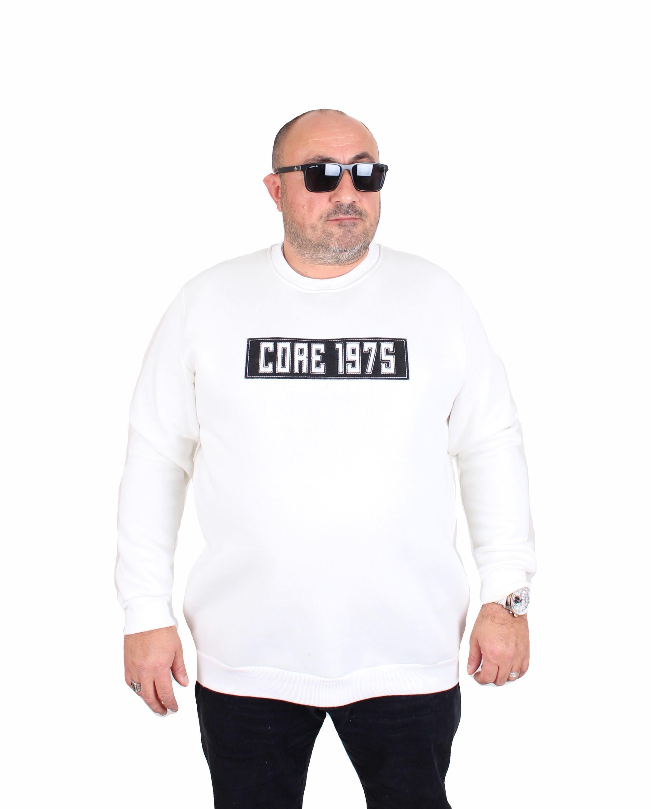 Mocgrande Erkek Büyük Beden Sıfır Yaka 3ip Sweat Core 1975 24209 EKRU