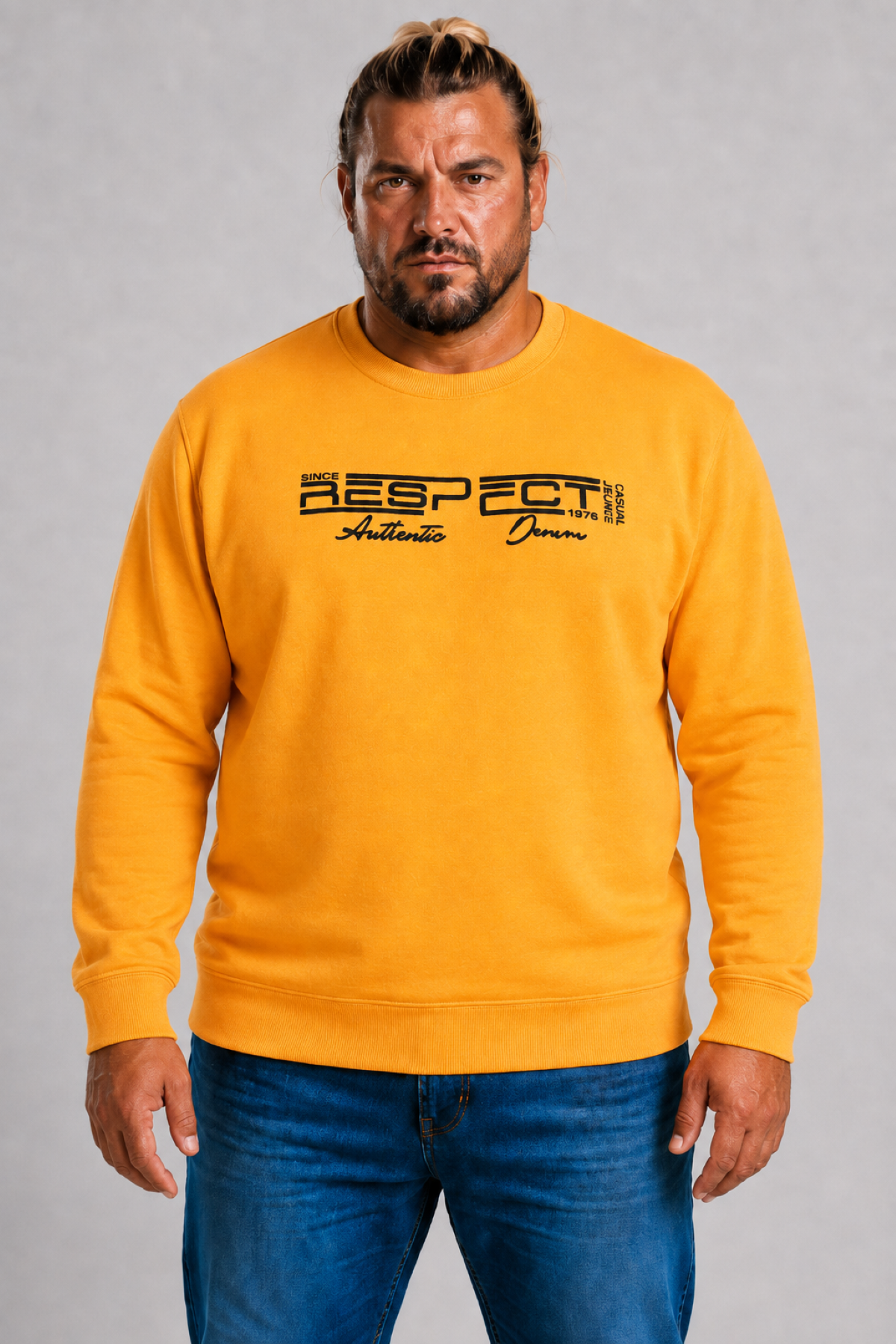 Mocgrande Erkek Büyük Beden Sıfır Yaka 3ip Sweat Respect 24205 HARDAL