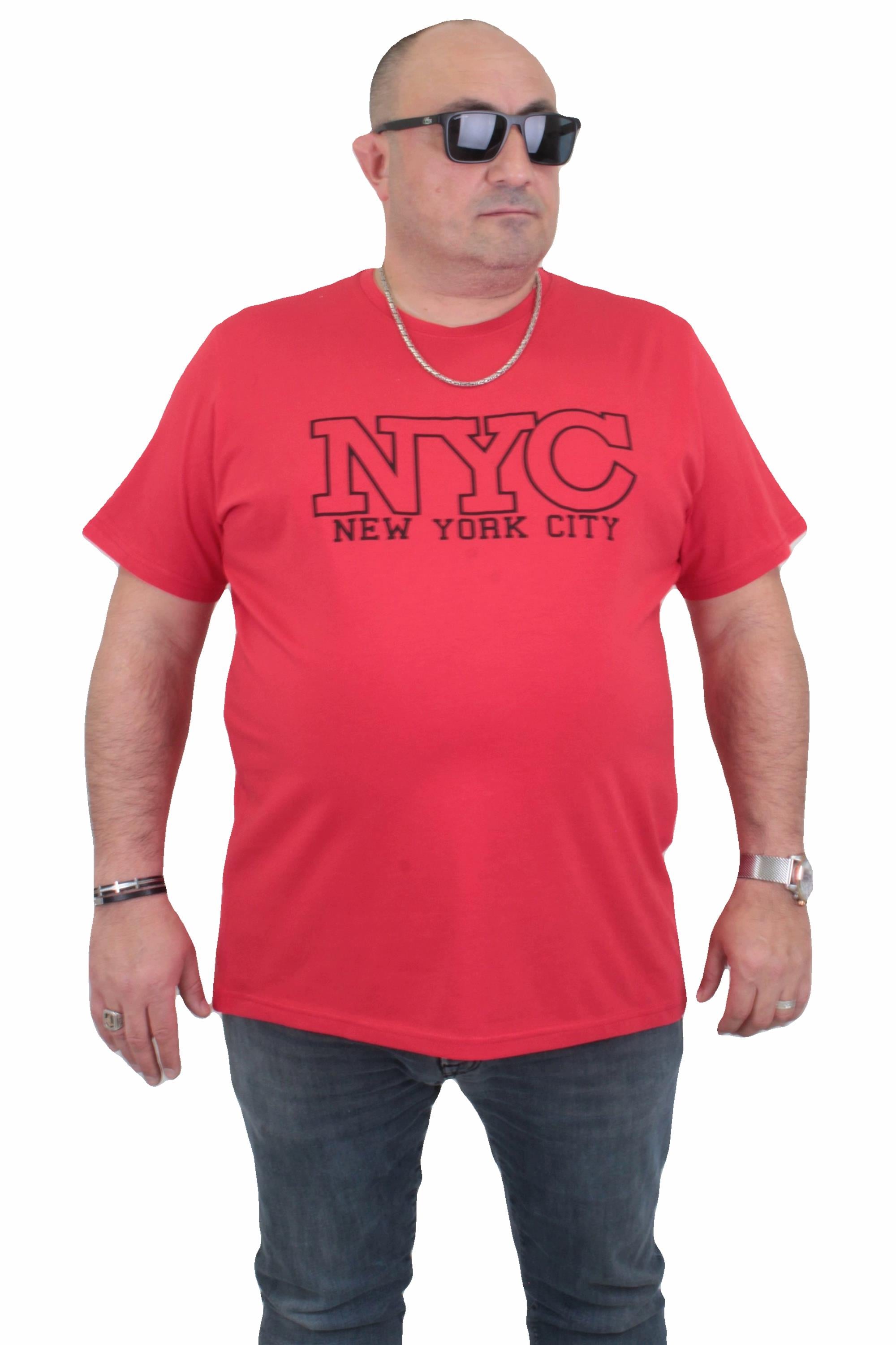 Mocgrande Erkek Büyük Beden Sıfır Yaka Tişört NYC 24133 KIRMIZI