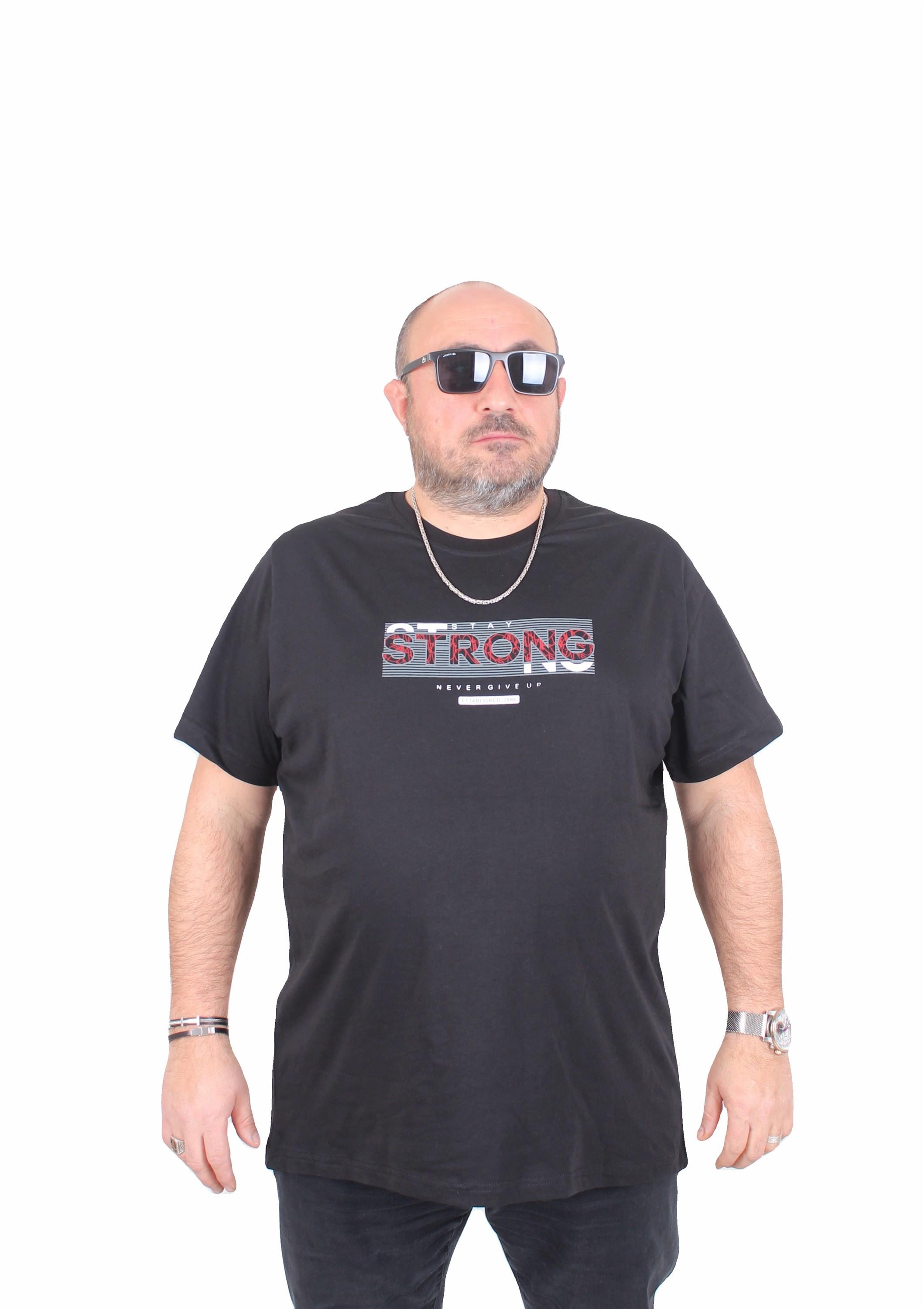 Mocgrande Erkek Büyük Beden Sıfır Yaka Tişört Strong 25167 SIYAH