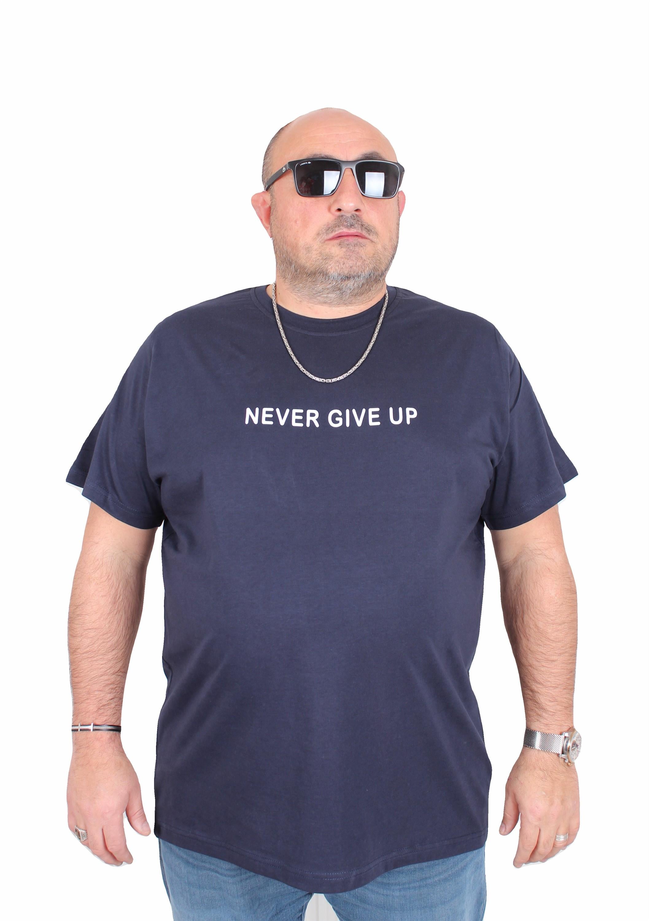 Mocgrande Erkek Büyük Beden Sıfır Yaka Tişört Never Give Up 25140 LACIVERT