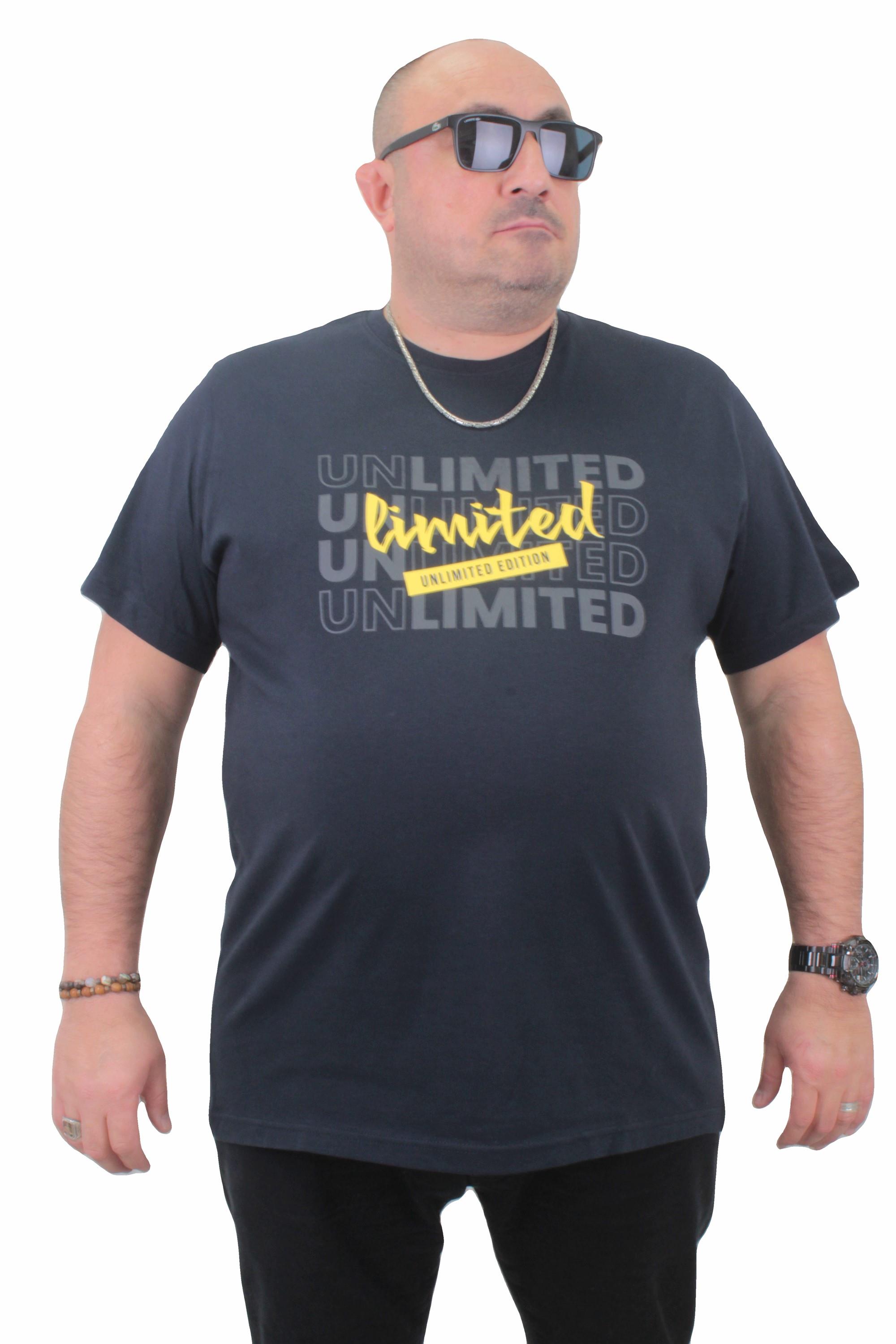 Mocgrande Erkek Büyük Beden Sıfır Yaka Tişört Unlimited 23177 LACIVERT