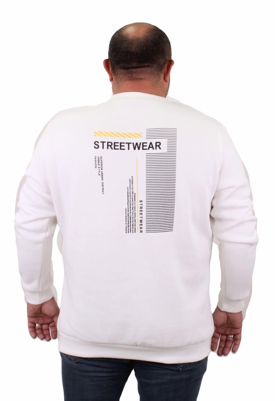 Mocgrande Erkek Büyük Beden Sıfır Yaka Sweat Streetwear 23206 EKRU