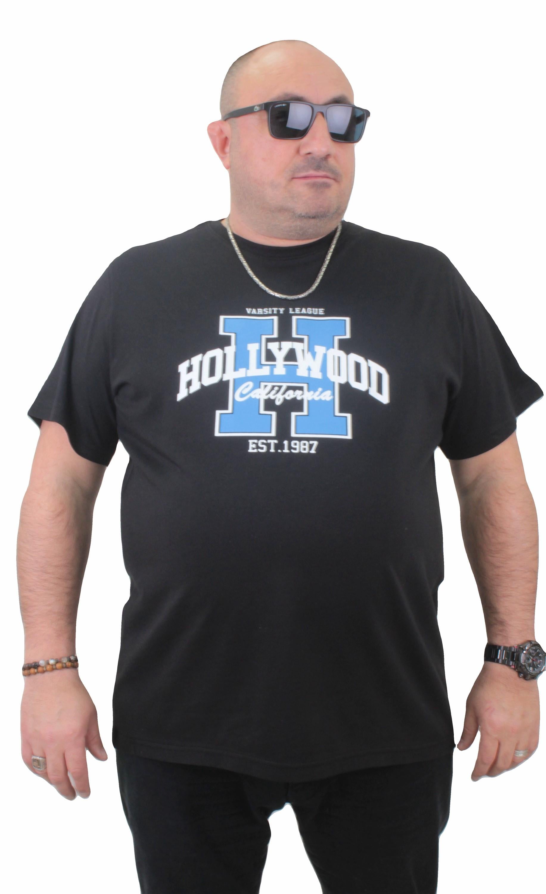 Mocgrande Erkek Büyük Beden Sıfır Yaka Tişört Hollywood 23179 SIYAH