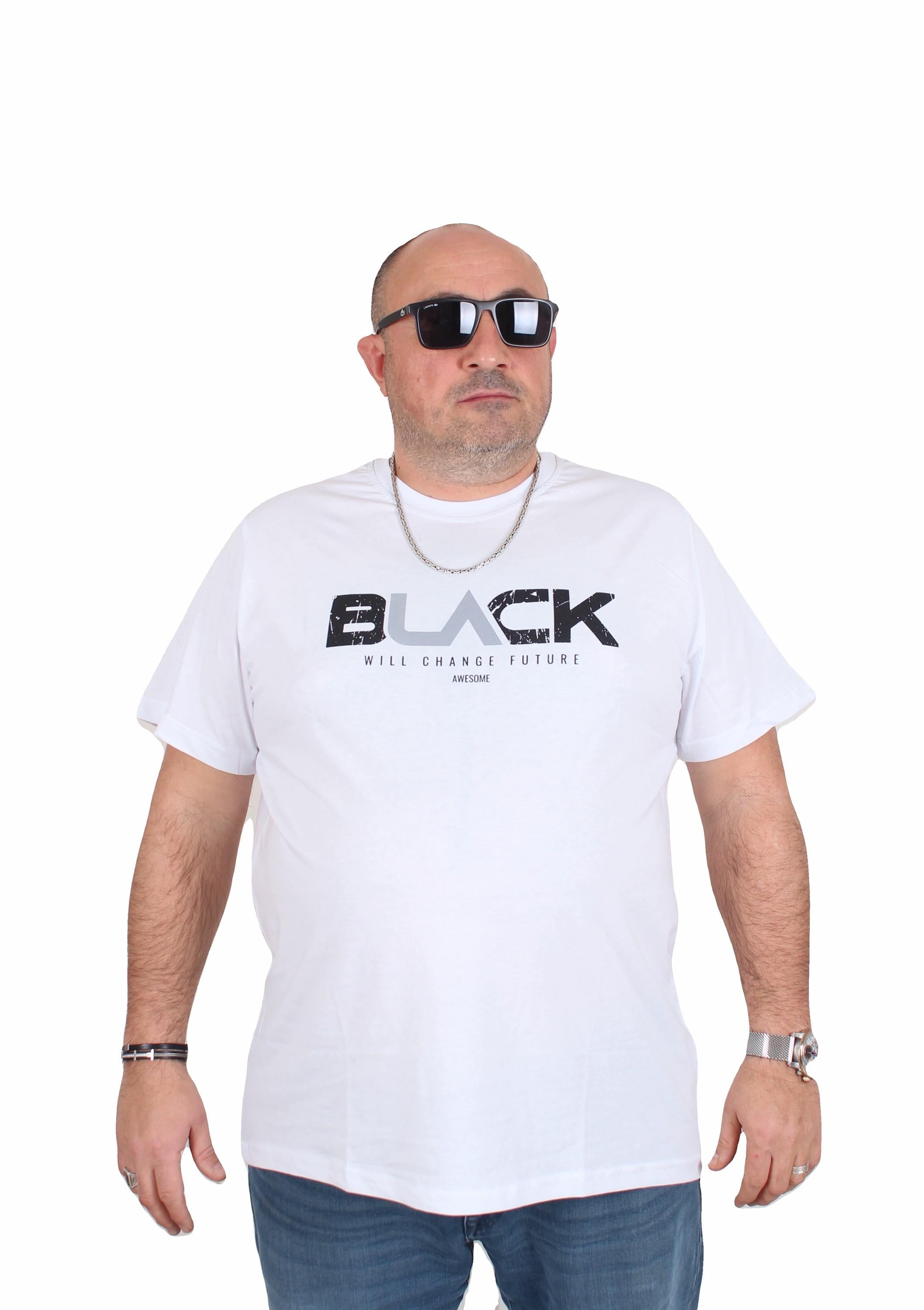 Mocgrande Erkek Büyük Beden Sıfır Yaka Tişört Black 25176 BEYAZ