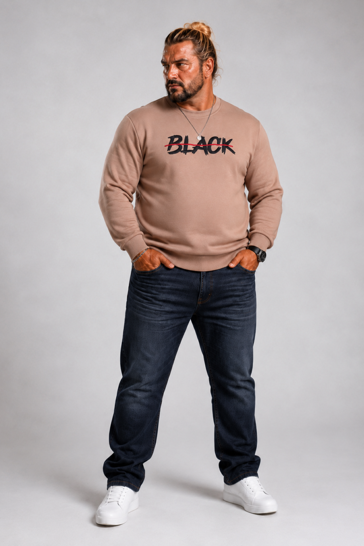 Mocgrande Erkek Büyük Beden Sıfır Yaka 3ip Sweat Black 24202 S.KAHVE