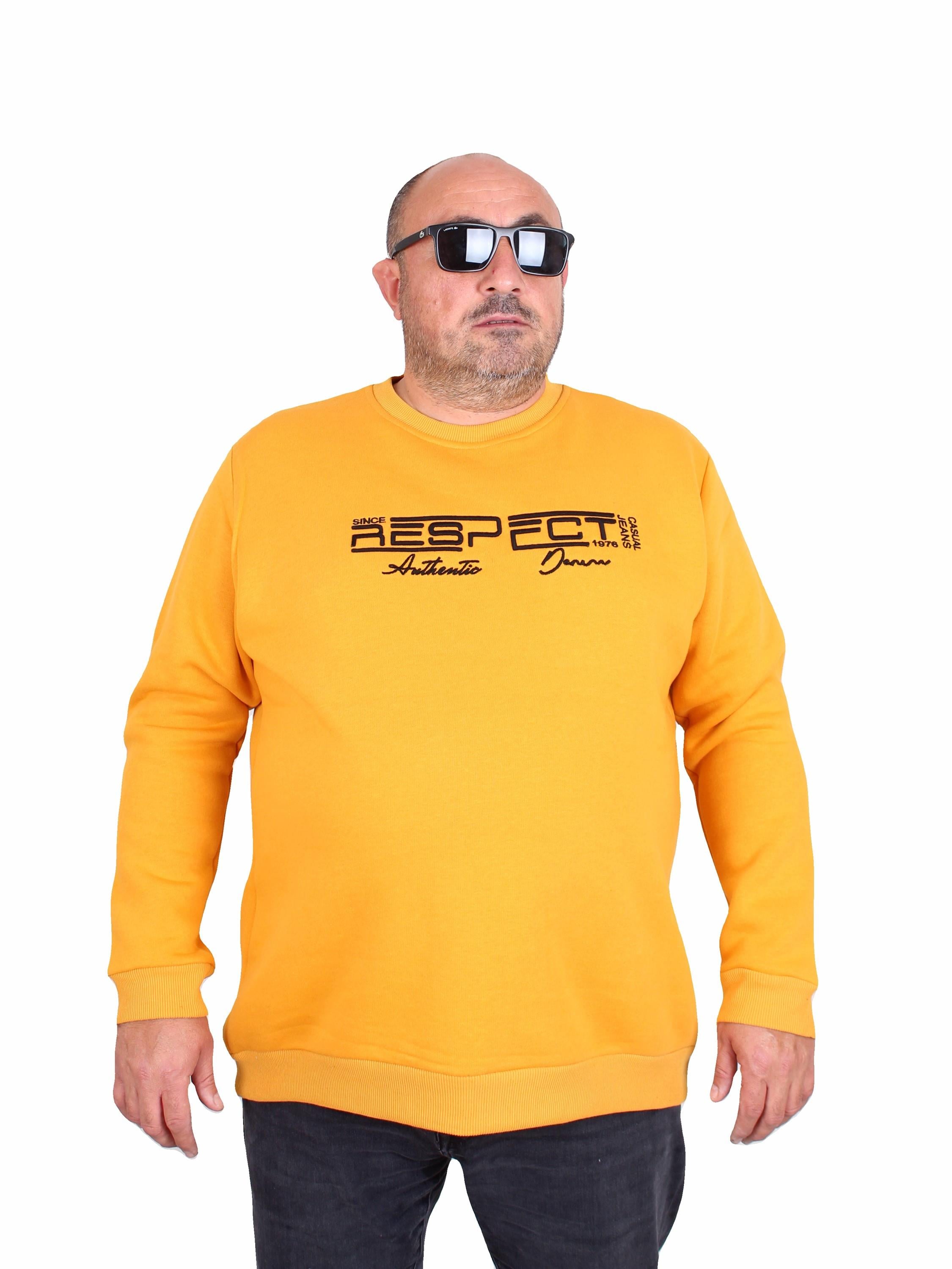Mocgrande Erkek Büyük Beden Sıfır Yaka 3ip Sweat Respect 24205 HARDAL