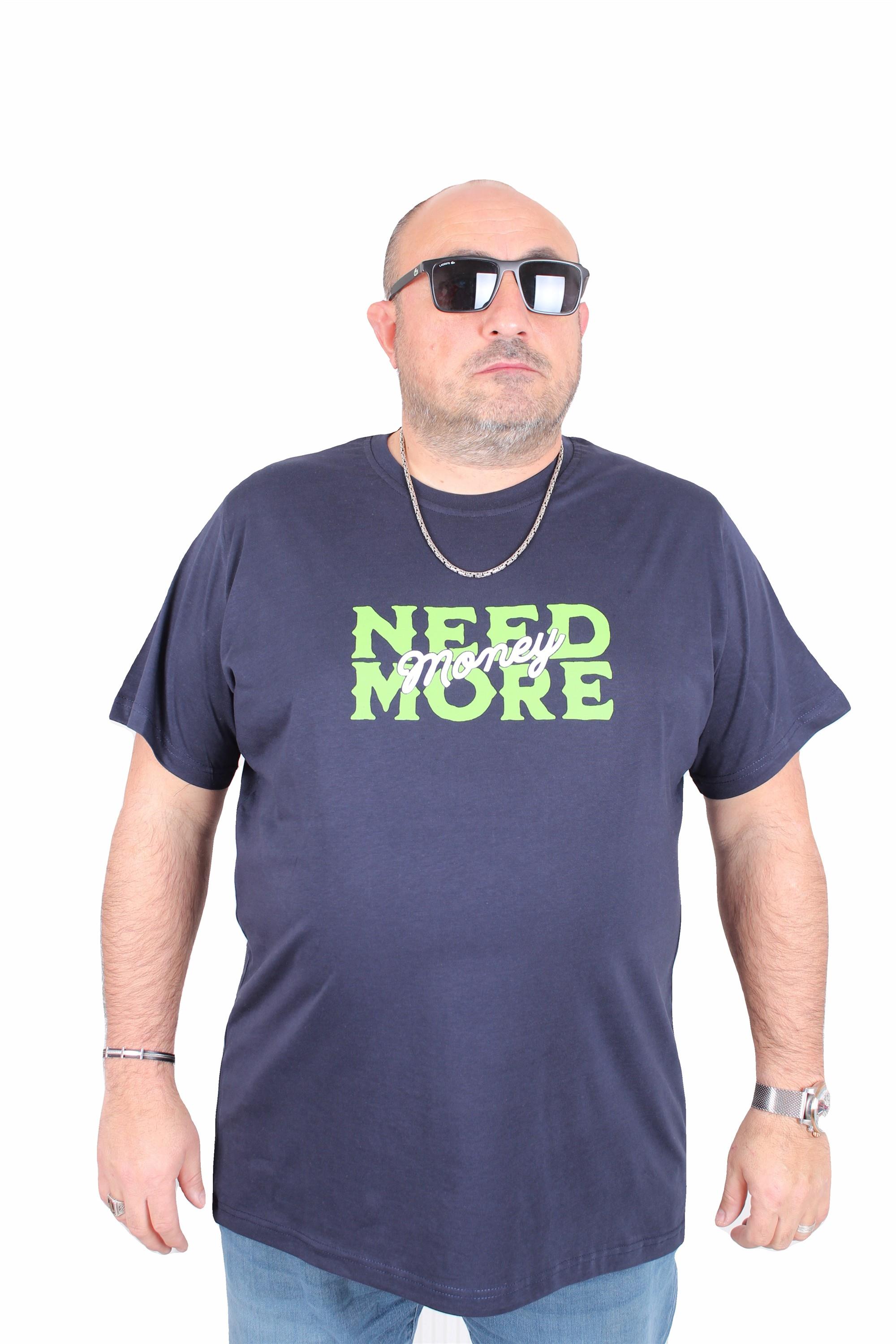 Mocgrande Erkek Büyük Beden Sıfır Yaka Tişört Need More 25139 LACIVERT