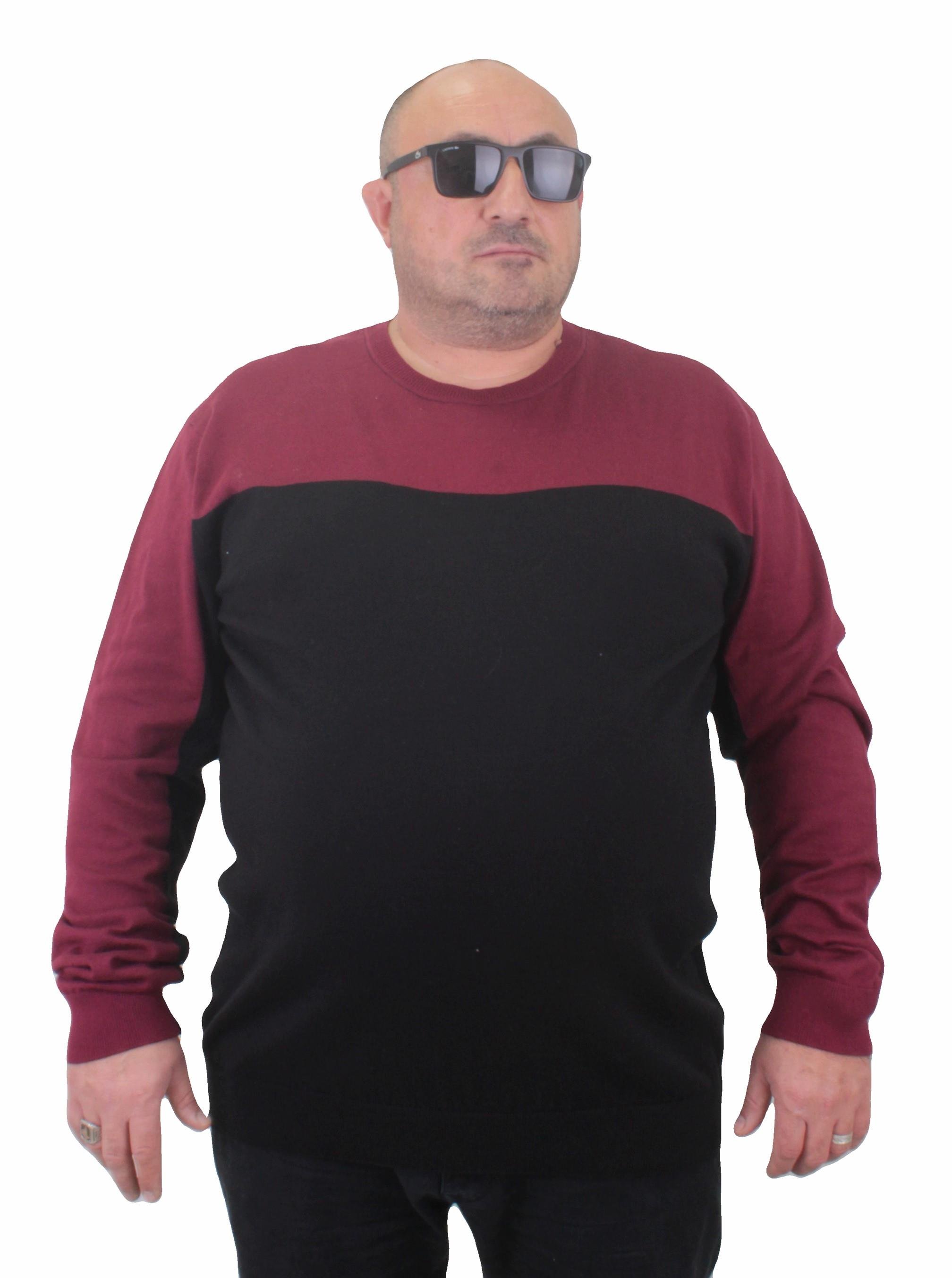 Mocgrande Erkek Büyük Beden Sıfır Yaka Çift Renk Triko Kazak 23751 BORDO