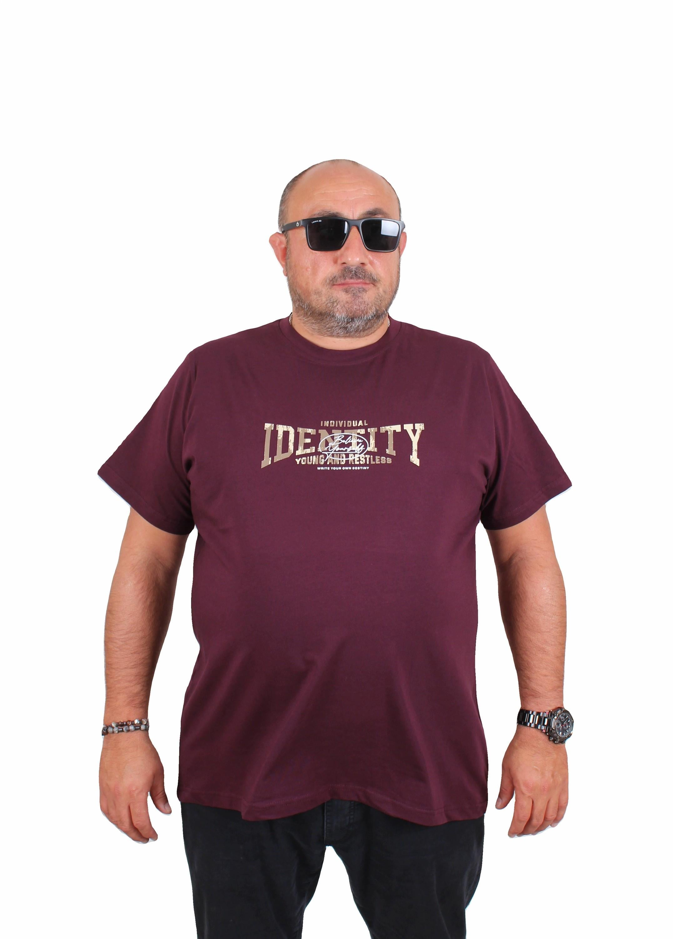 Mocgrande Erkek Büyük Beden Sıfır Yaka Tişört Identity 25189 MURDUM