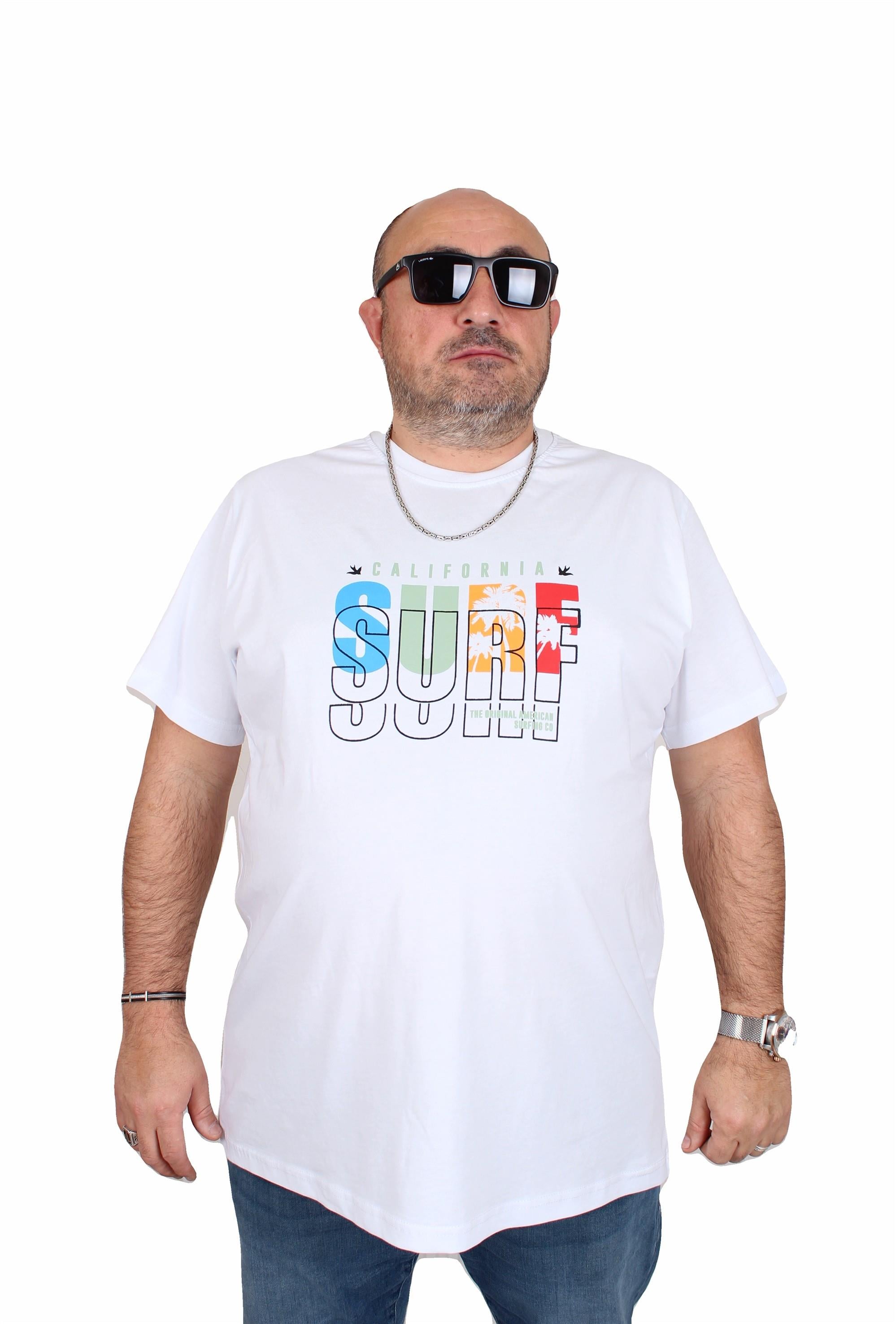Mocgrande Erkek Büyük Beden Sıfır Yaka Tişört Surf 25144 BEYAZ