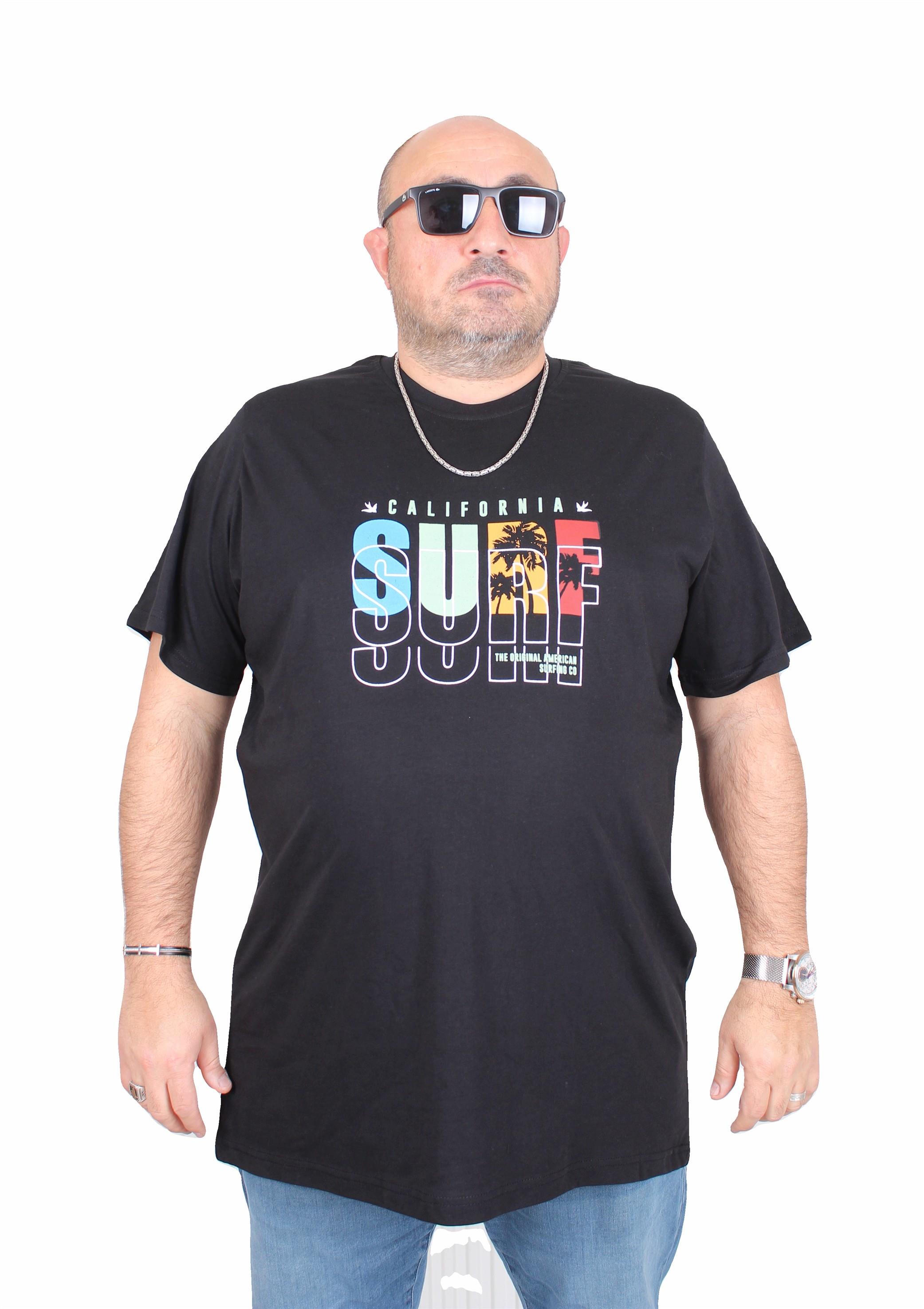 Mocgrande Erkek Büyük Beden Sıfır Yaka Tişört Surf 25144 SIYAH