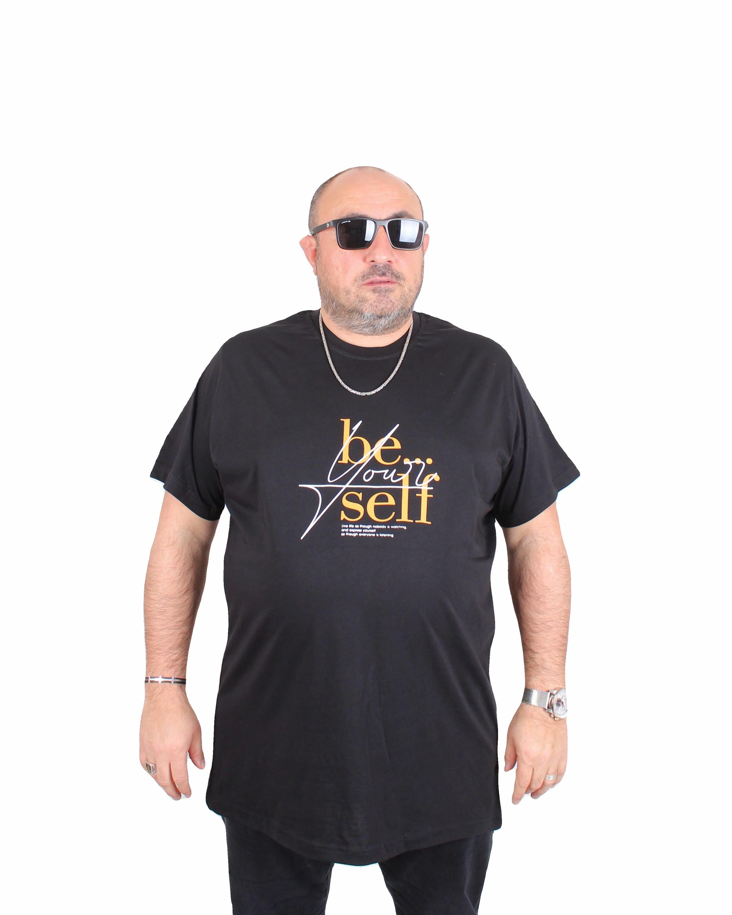 Mocgrande Erkek Büyük Beden Sıfır Yaka Tişört Be Self 25149 SIYAH