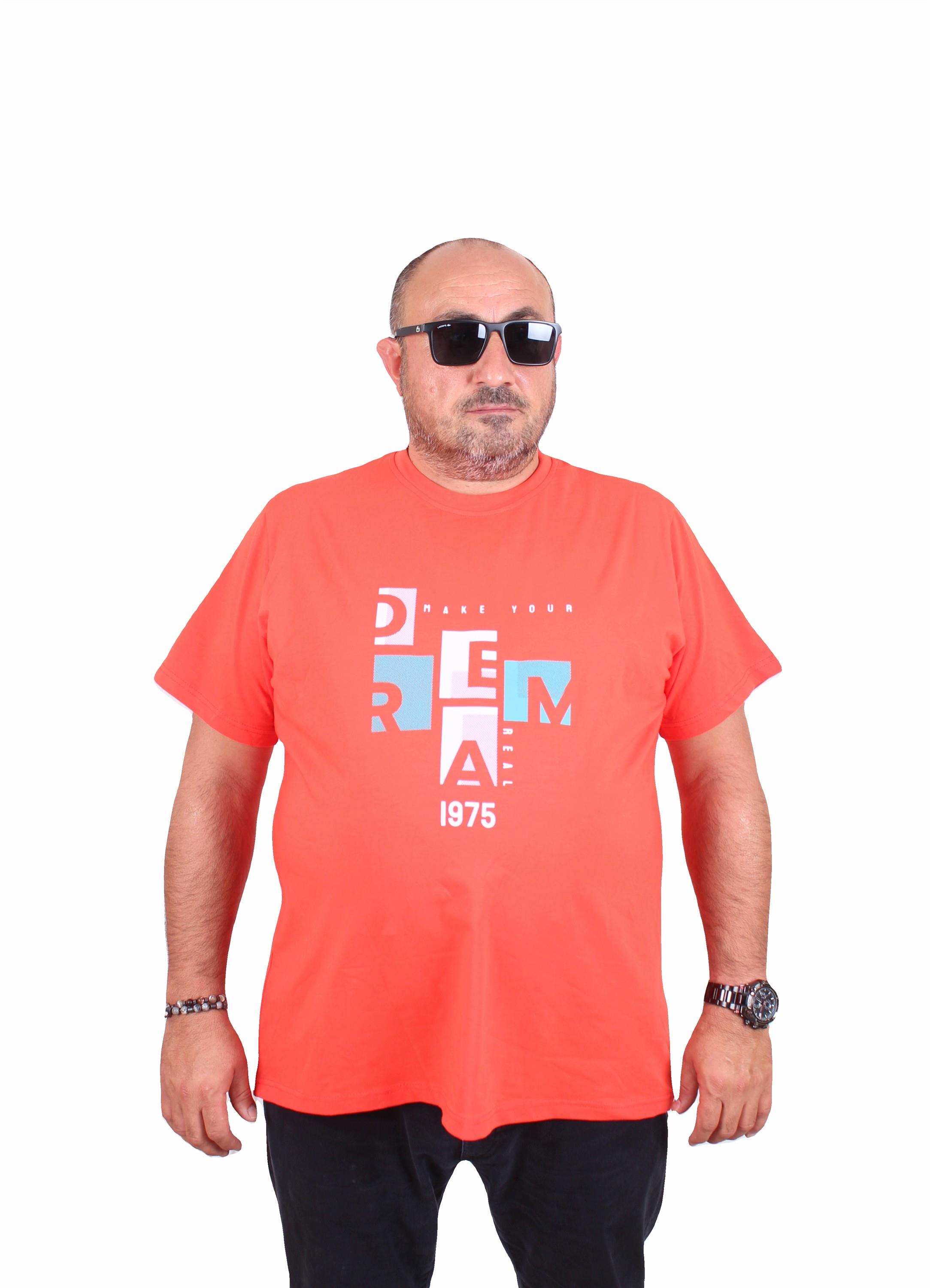 Mocgrande Erkek Büyük Beden Sıfır Yaka Tişört Dream 25183 Nar Çiçeği