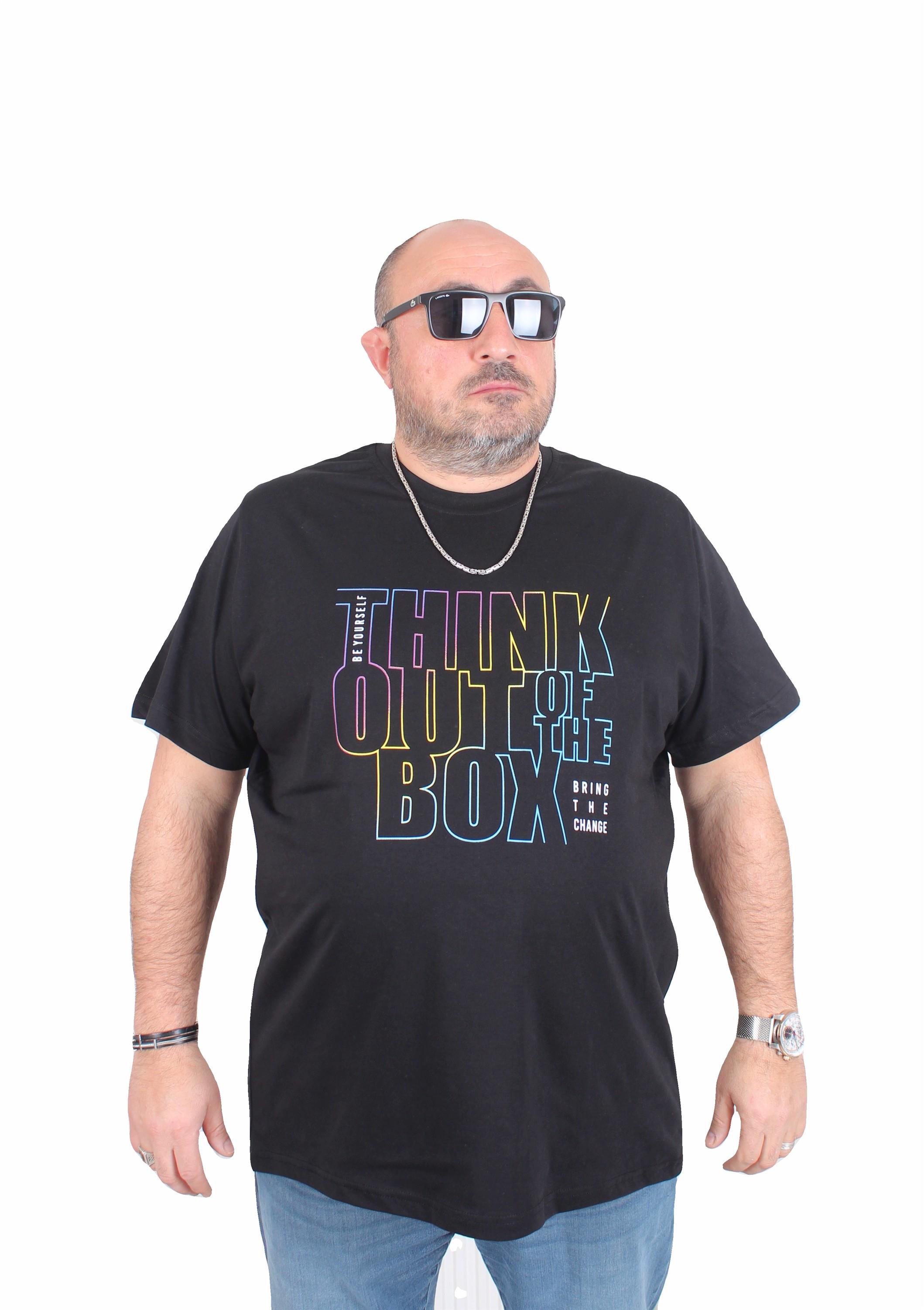 Mocgrande Erkek Büyük Beden Sıfır Yaka Tişört Think Out Box 25163 SIYAH