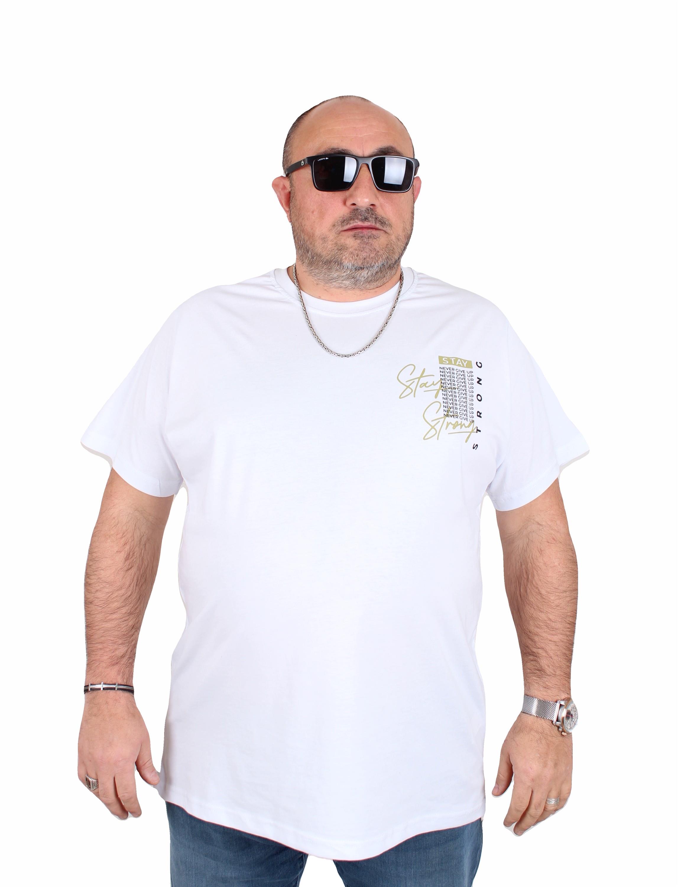 Mocgrande Erkek Büyük Beden Sıfır Yaka Tişört Stay Strong 25159 BEYAZ
