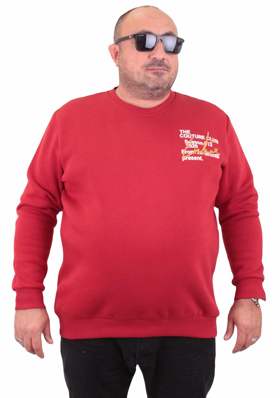 Mocgrande Erkek Büyük Beden Sıfır Yaka Sweat Conture Club 23203 KIRMIZI