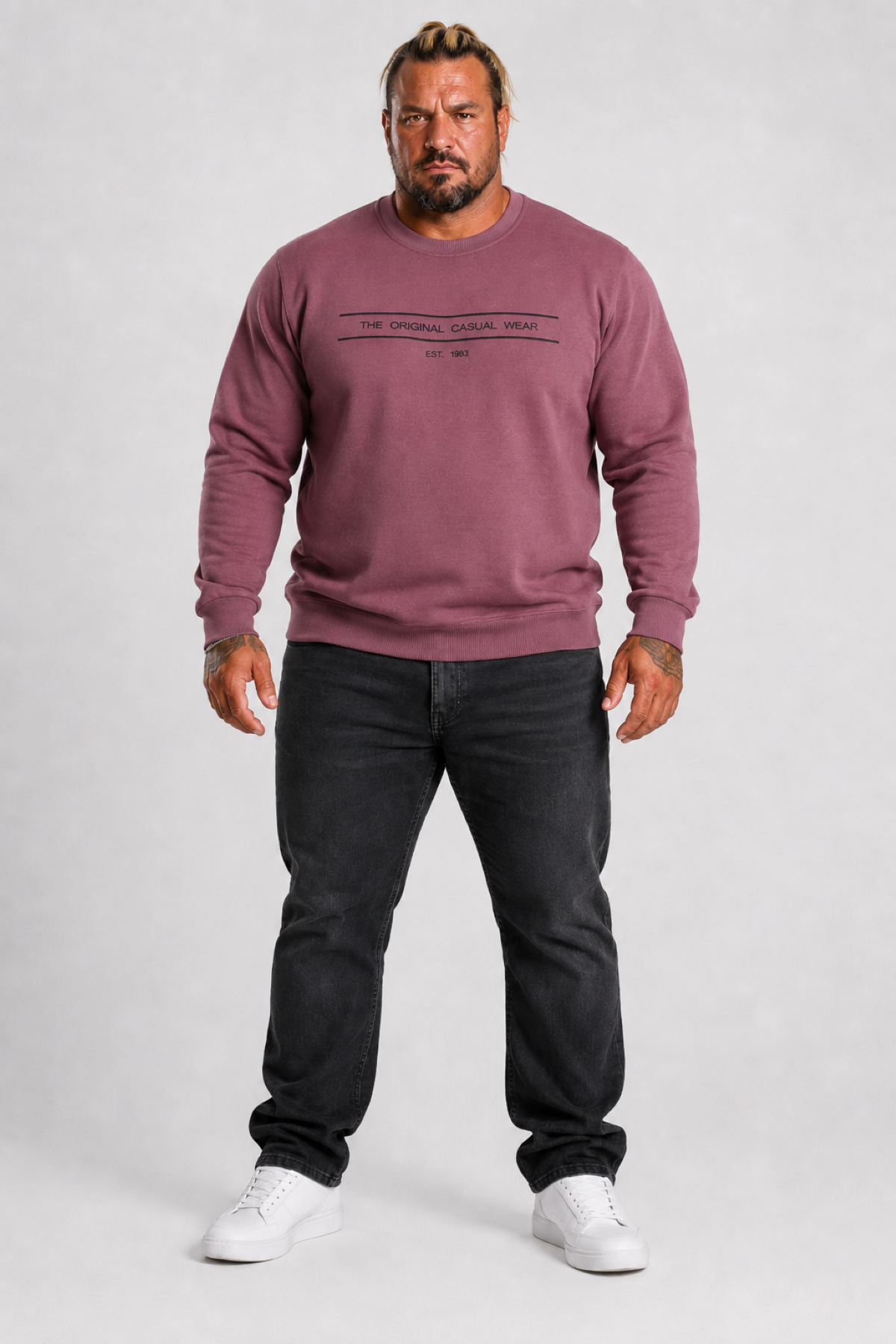 Mocgrande Erkek Büyük Beden Sıfır Yaka 3ip Sweat Original 24203 Eflatun