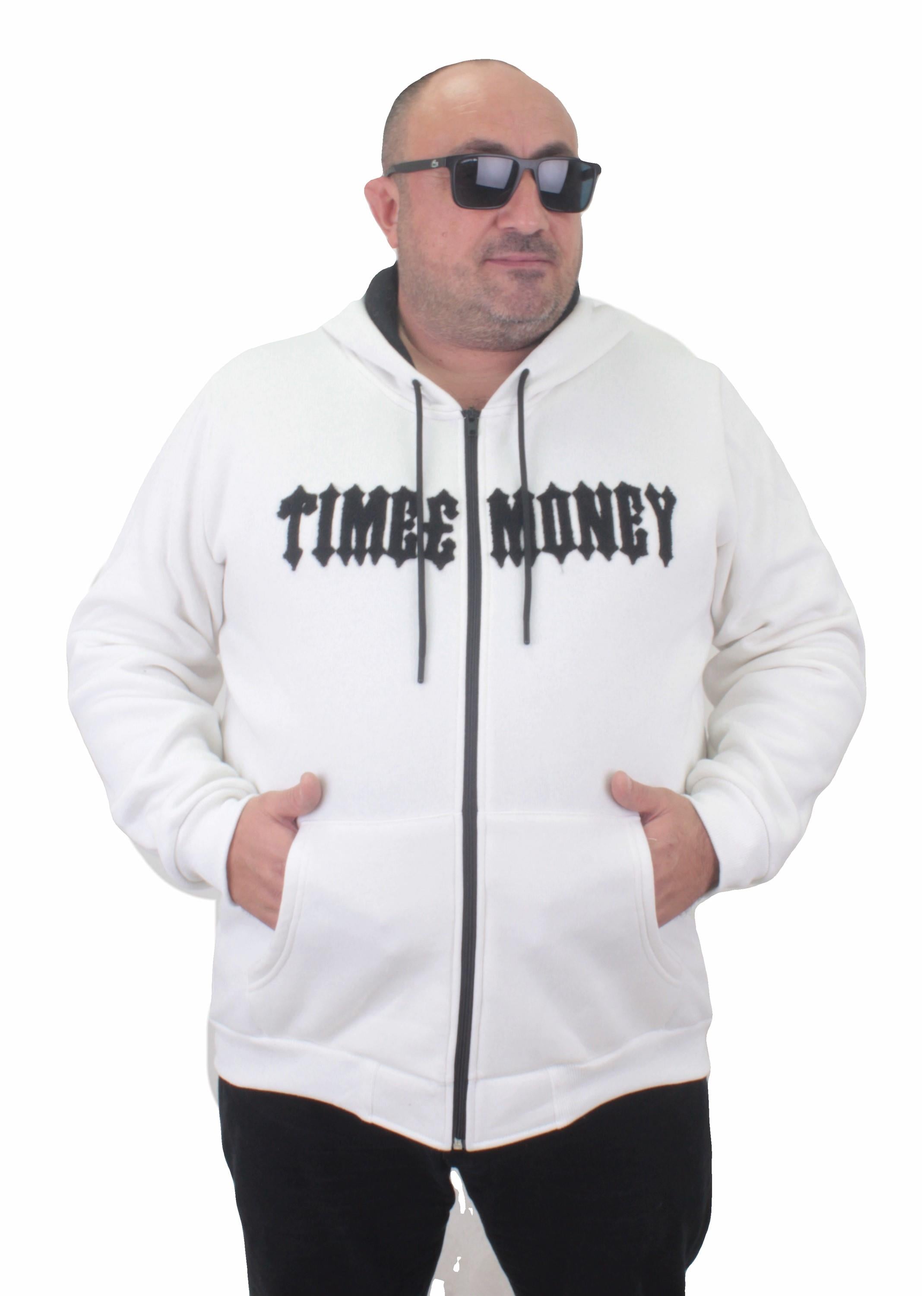 MocGrande Fermuarlı Kapuşonlu Büyük Beden Sweat Time Money 23218 EKRU