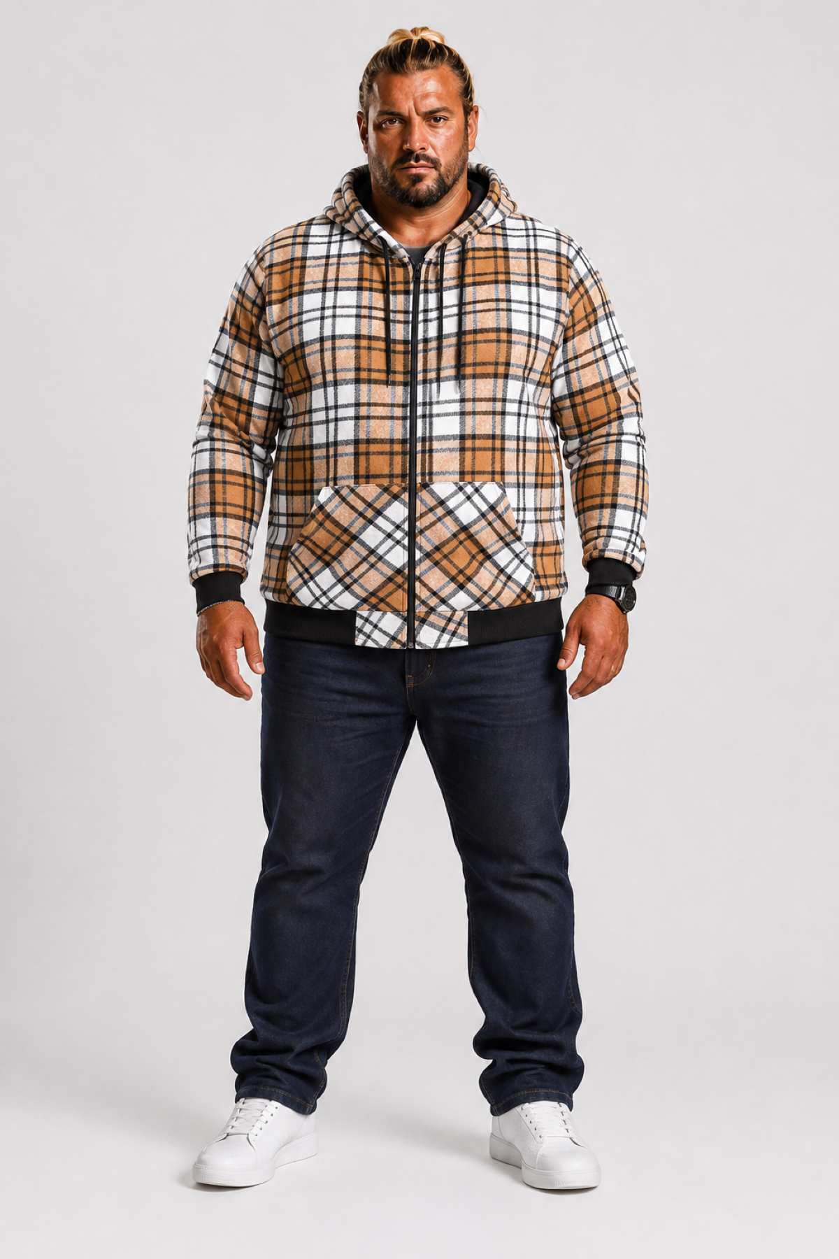 MocGrande Kangaroo Pocket Oduncu Sweat-Gömlek Stripe 22209 KIREMIT
