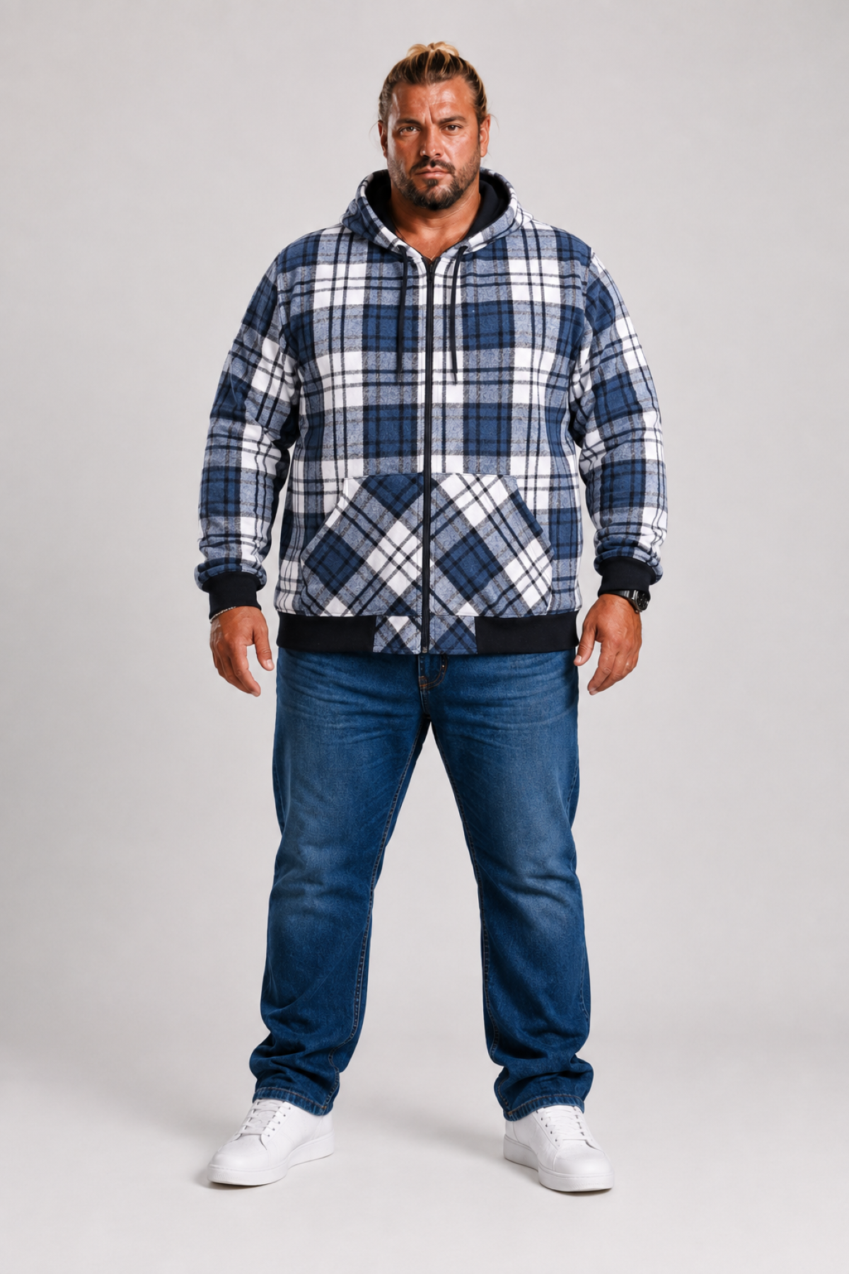 MocGrande Kangaroo Pocket Oduncu Sweat-Gömlek Stripe 22209 INDIGO