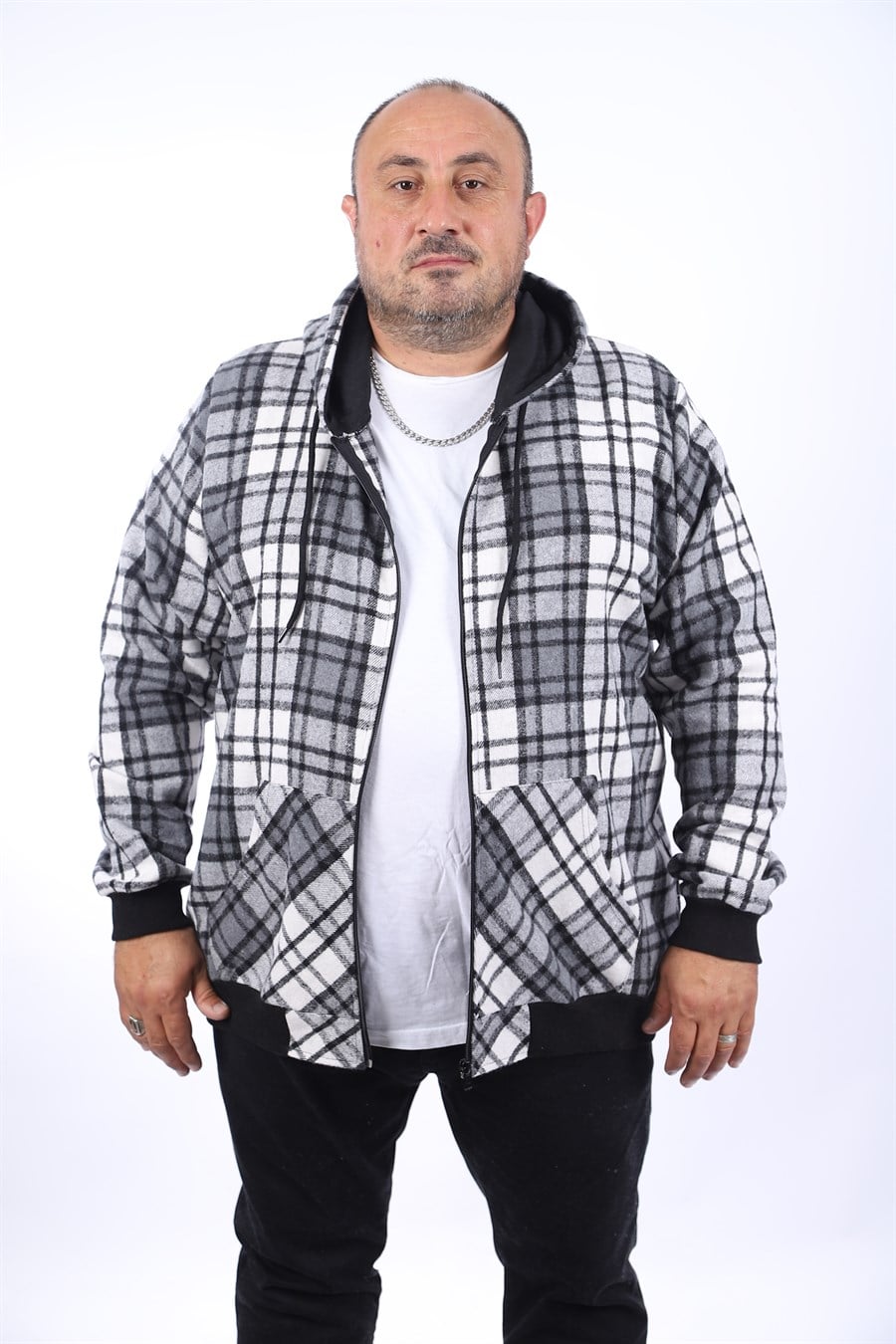 MocGrande Kangaroo Pocket Oduncu Sweat-Gömlek Stripe 22209