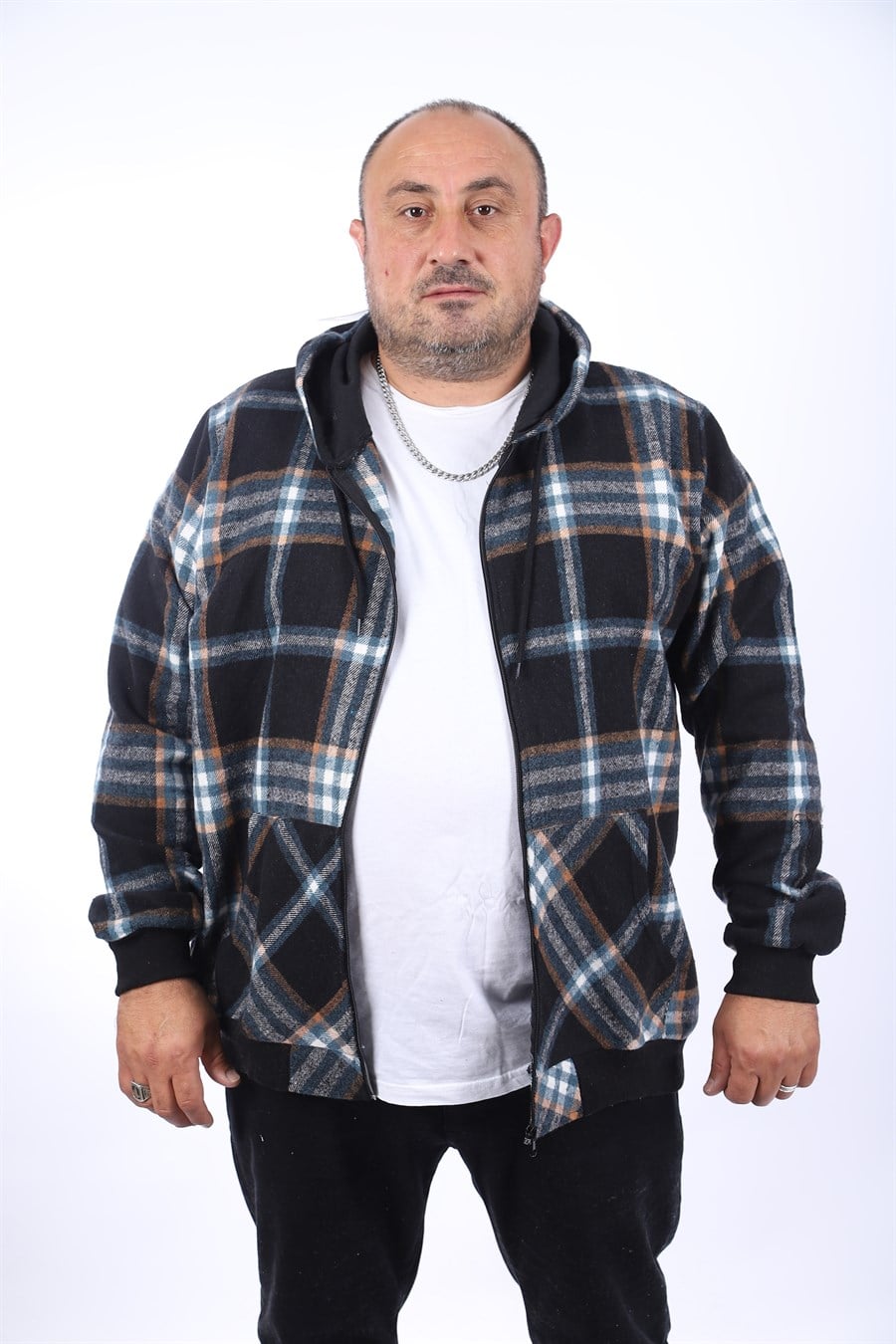 MocGrande Kangaroo Pocket Oduncu Sweat-Gömlek Stripe 22209