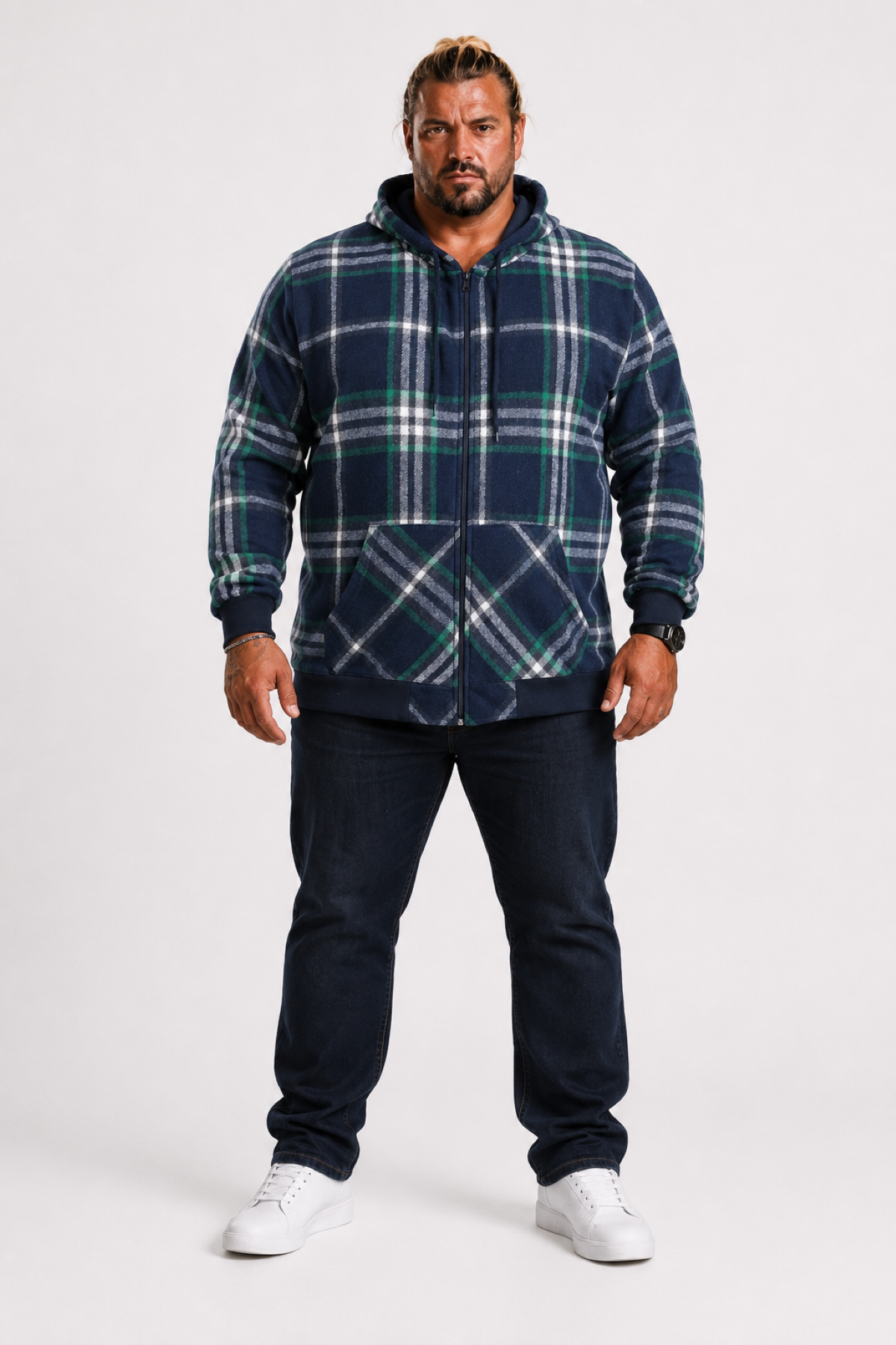 MocGrande Kangaroo Pocket Oduncu Sweat-Gömlek Stripe 22209 LACIVERT