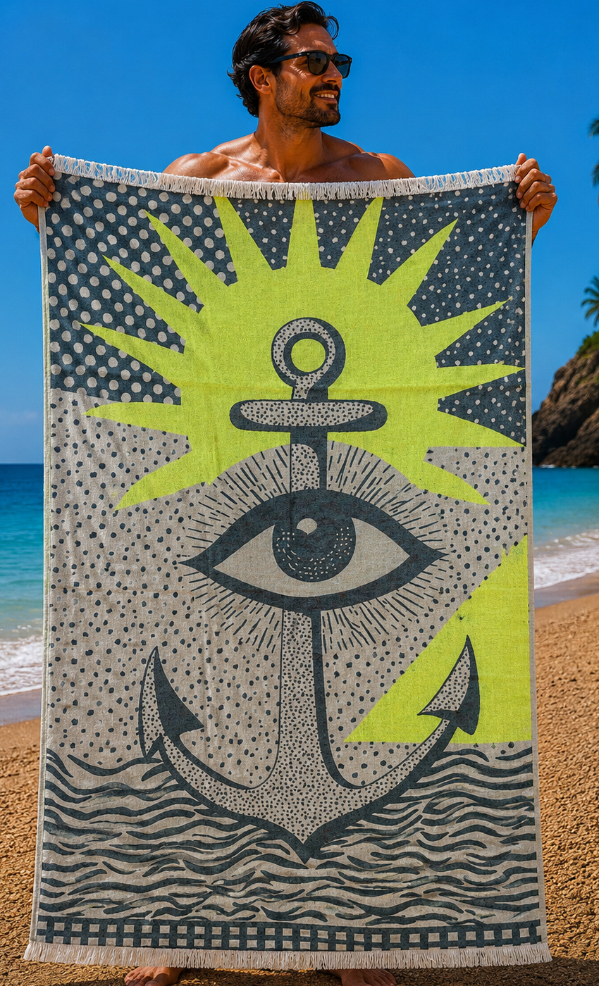 Mocgrande Plaj Havlusu 90 x 180 Abstract Anchor 42150 YESIL