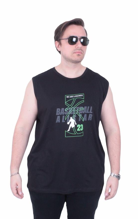 Mocgrande Büyük Beden Baskılı Kolsuz Tişört Basketball 26123 SIYAH