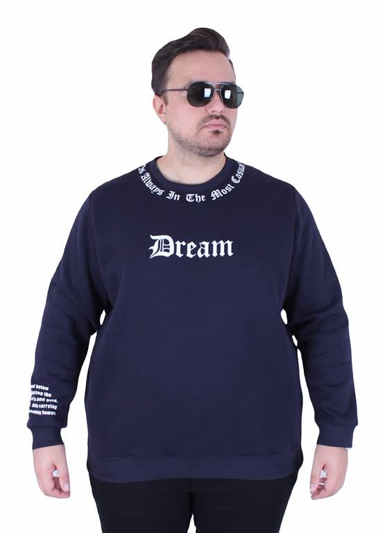 Mocgrande Büyük Beden Bisiklet Yaka 3ip Sweat Dream 25715 LACIVERT