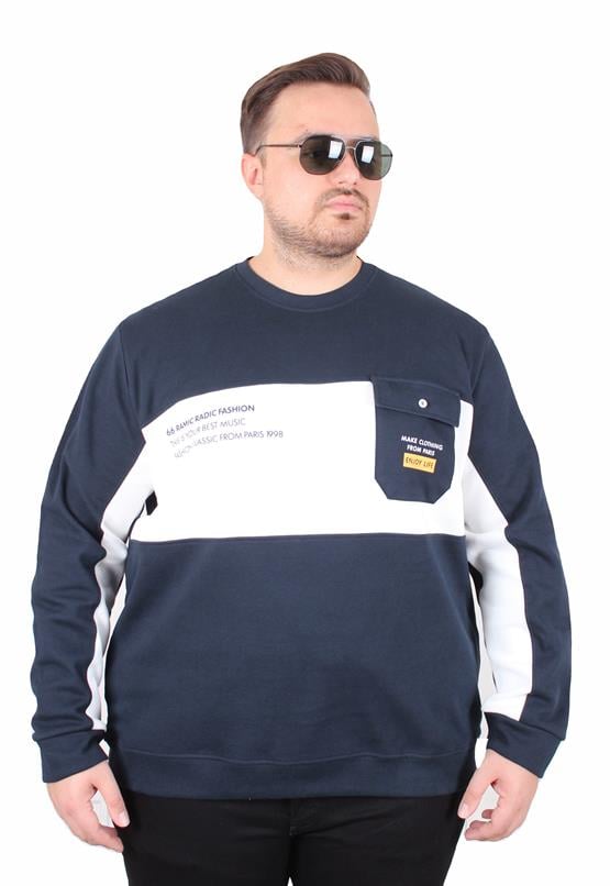 MocGrande Büyük Beden Bisiklet Yaka Cepli Sweat Double Face Pike 25702 LACIVERT