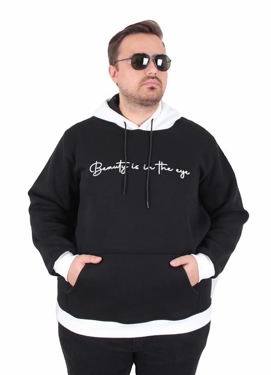 MocGrande Büyük Beden Kapüşonlu 3ip Sweat Beauty 25714 SIYAH
