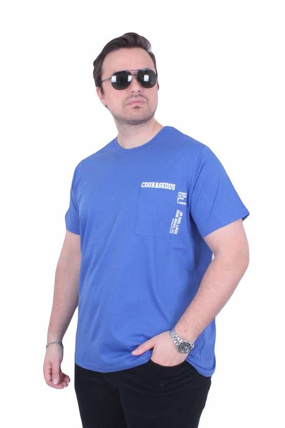 Mocgrande Erkek Büyük Beden Sıfır Yaka Tişört Courageous 26146 SAKS