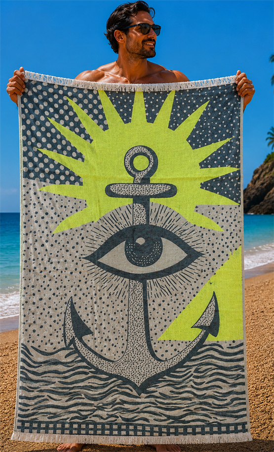 Mocgrande Plaj Havlusu 90 x 180 Abstract Anchor 42150 YESIL