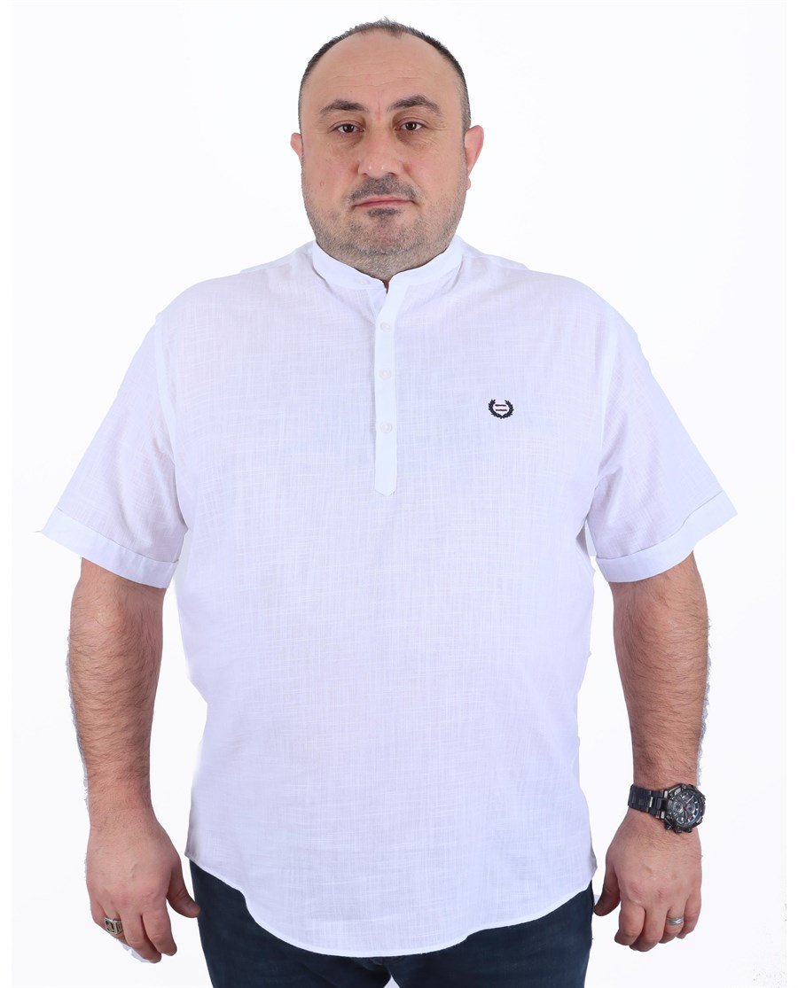 Büyük Beden Erkek Gömlek Hakim Yaka Kısa Kol Beyaz 22309-1