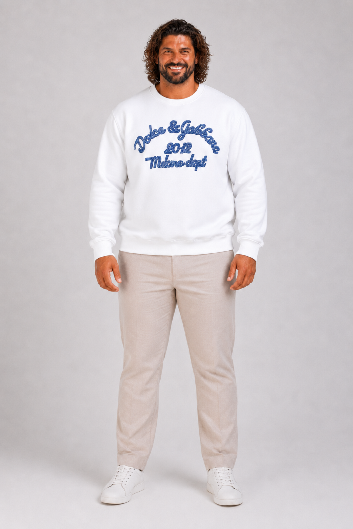 Erkek Büyük Beden Bisiklet Yaka Sweatshirt D&G 25726 EKRU
