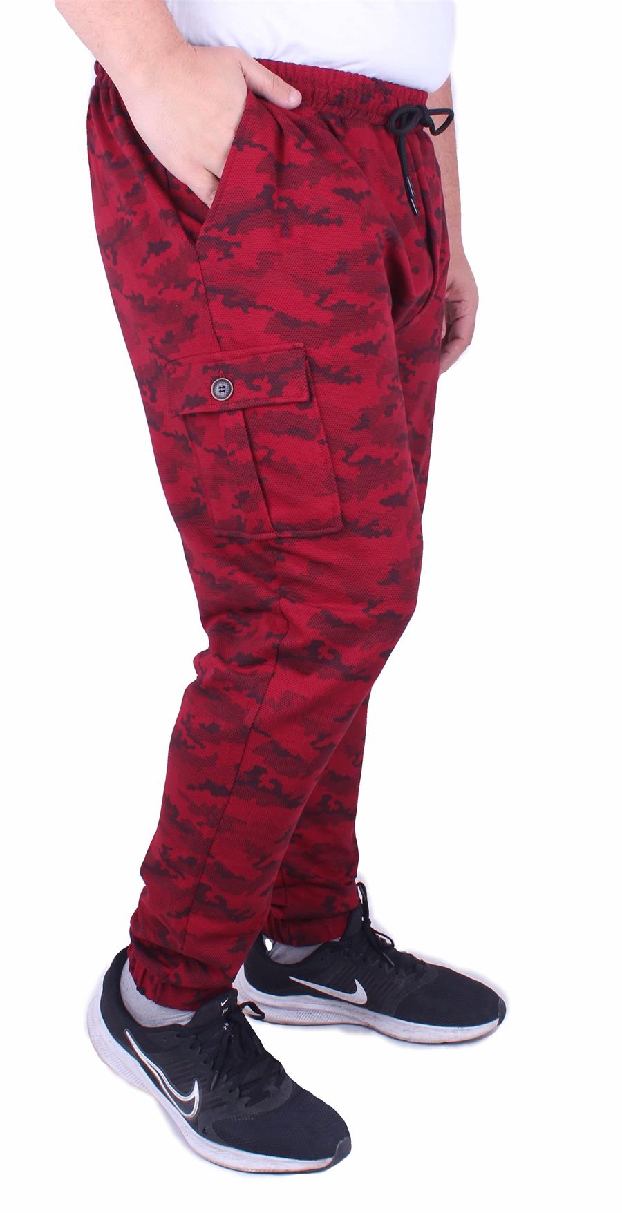 Mocgrande Battal Beden 2ip Likralı Eşofman Altı Honeycomb Camouflage 23502 BORDO