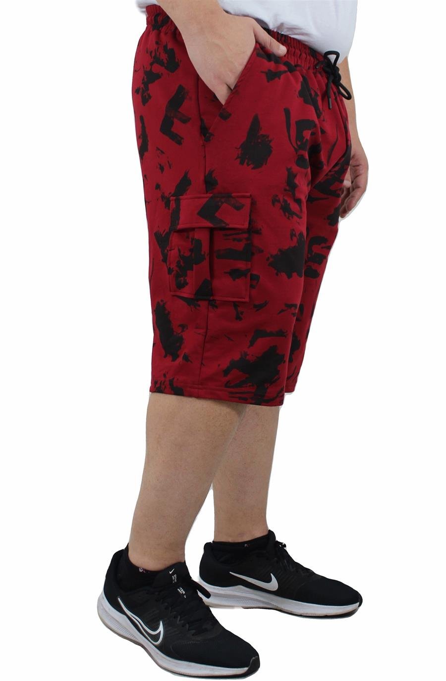 Mocgrande Büyük Beden Abstract  Likralı Erkek Penye Şort 23610 BORDO